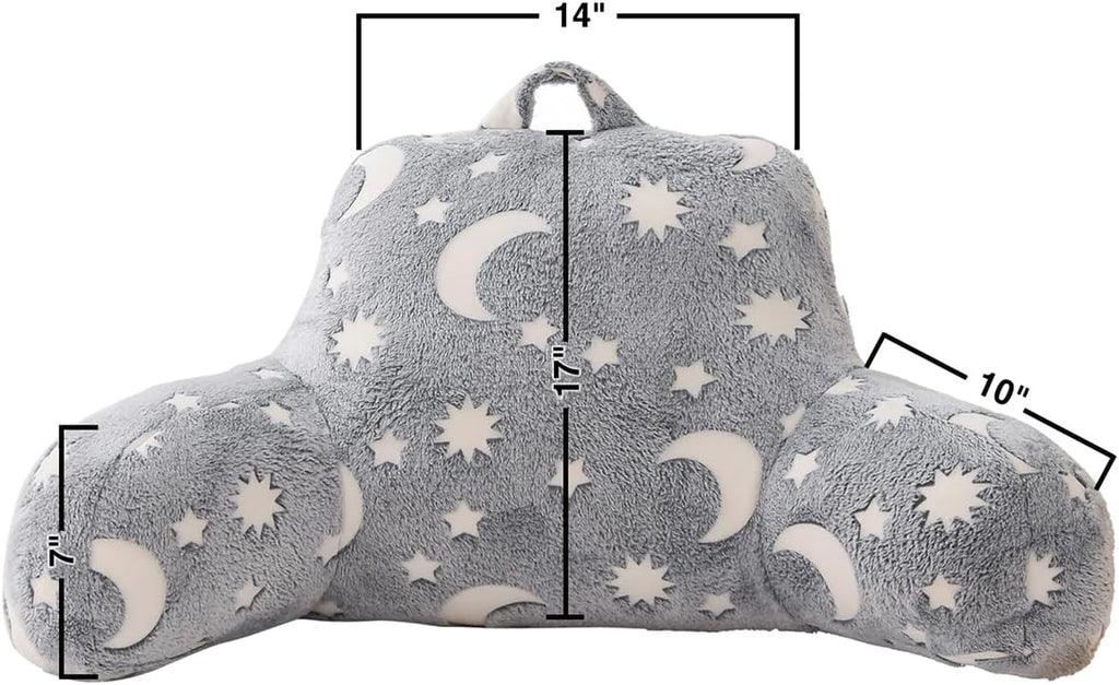Holawakaka Glow in The Dark Reading Pillow for Sitting up in Bed Sofa Kids Teens, Luminous Moon Stars Backrest Pillow with Arms for Boys…