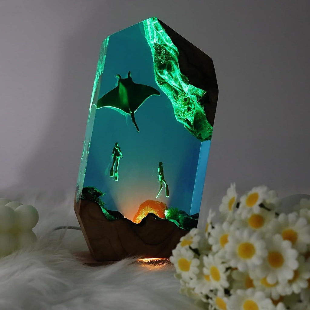 Epoxy Resin Lamp, Ocean Night Light, Artistry Home Decor Bedside Nightlight, Unique Resin Lighting, Nightstand Decorations for Bedroom…