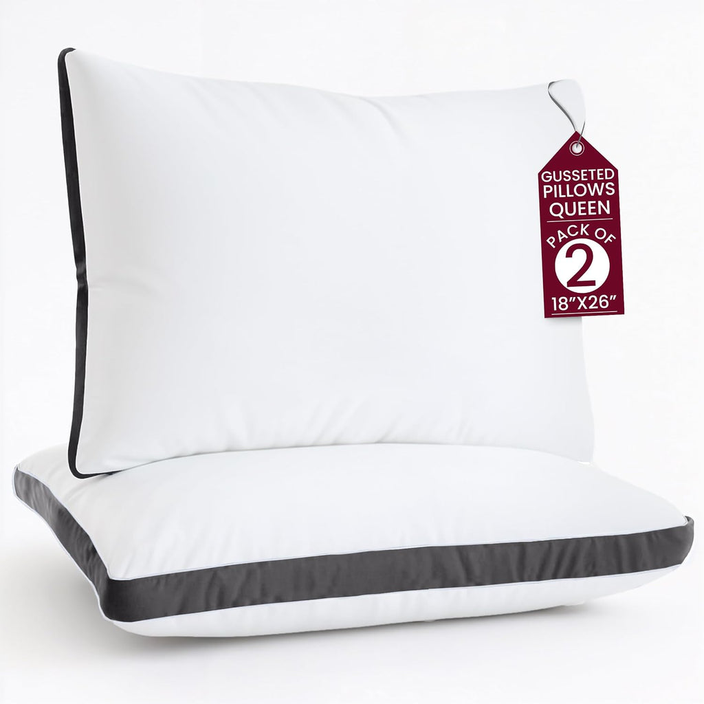 LuxDecorCollection Bed Pillows Queen Size Set of 2 - Hotel Gusseted for Sleeping, Cooling Down Alternative Microfiber Fill, Hypoallergenic…
