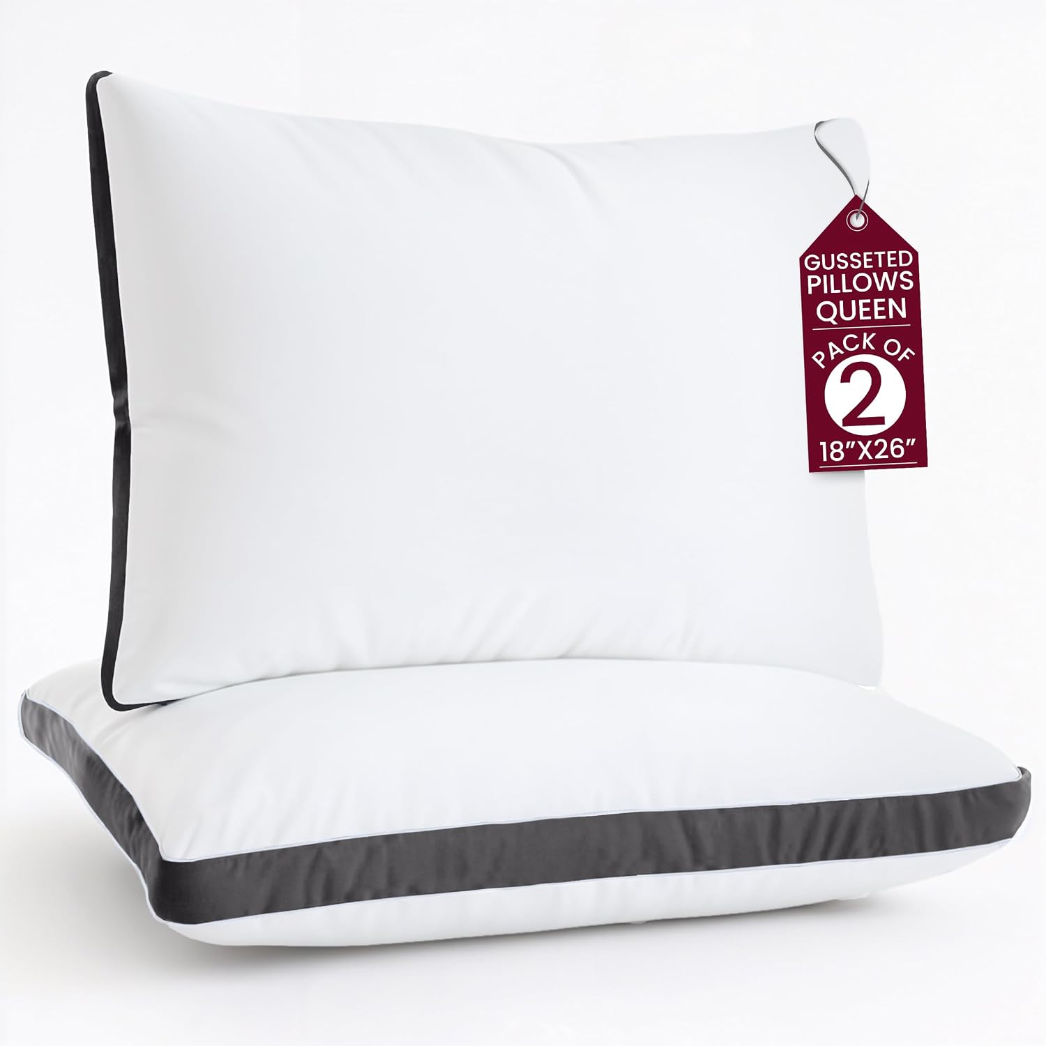 LuxDecorCollection Bed Pillows Queen Size Set of 2 - Hotel Gusseted for Sleeping, Cooling Down Alternative Microfiber Fill, Hypoallergenic…