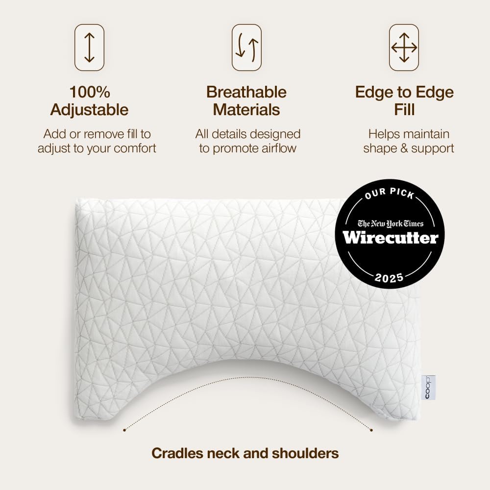 Coop Home Goods Original Crescent Adjustable Pillow, Queen Bed Pillows for Shoulder, Neck & Head Support, Crescent Foam Pillows - Medium…