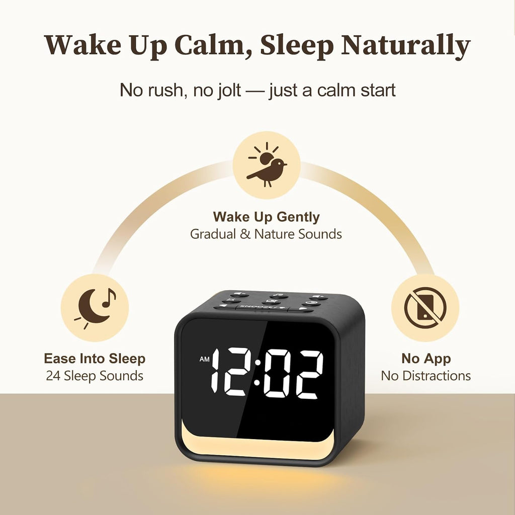 HOUSBAY Wooden Sound Machine Alarm Clock for Bedrooms - Gentle Wake-Up with Birdsong, White Noise for Sleeping, Small Digital Clock for…