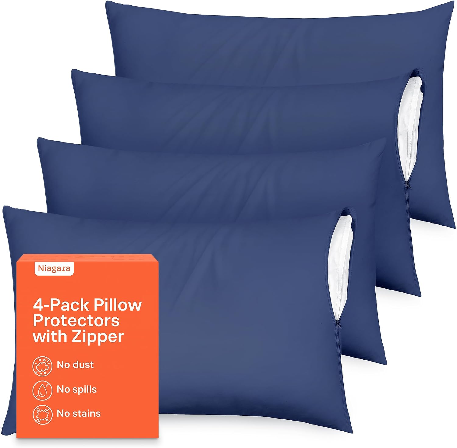 Ultra Soft Pillow Protectors with Zipper King Size - Set of 4 Breathable Pillow Covers - 100% Protection Against Stains, Dust & Dirt…