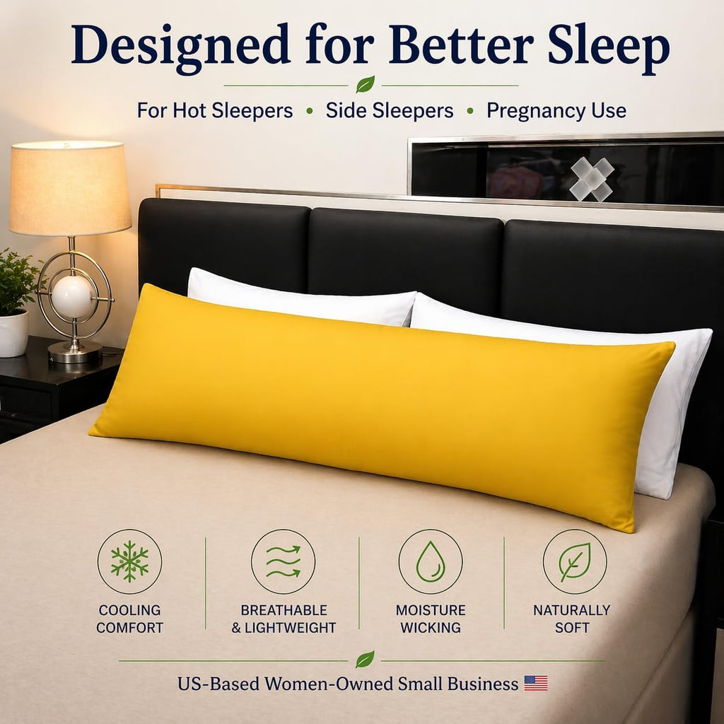 Evolive 100% Rayon Derived from Bamboo Cooling Breathable Body Pillow Cover/Pillowcases 21x54 inches with Hidden Zipper Closure (Yellow, 21…