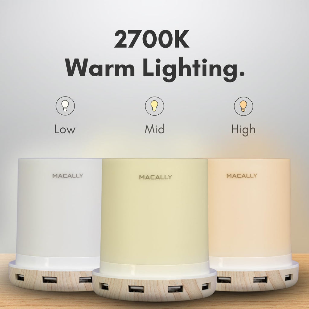 Macally Small Touch Lamps for Nightstand - Bedside Lamp with USB Port - 3 Way Dimmable Short Table Lamp for Small Spaces - Use as Night…