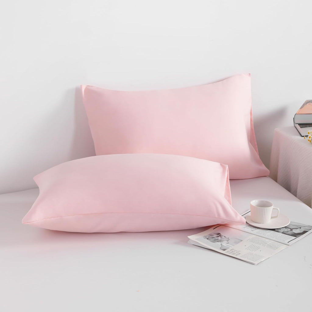 Ntbay Standard Pillowcase Set - 2 Pack Brushed Microfiber 20x26 Pillowcases - Soft, Wrinkle-Free, Fade-Resistant, Stain-Resistant, Blush Pi…