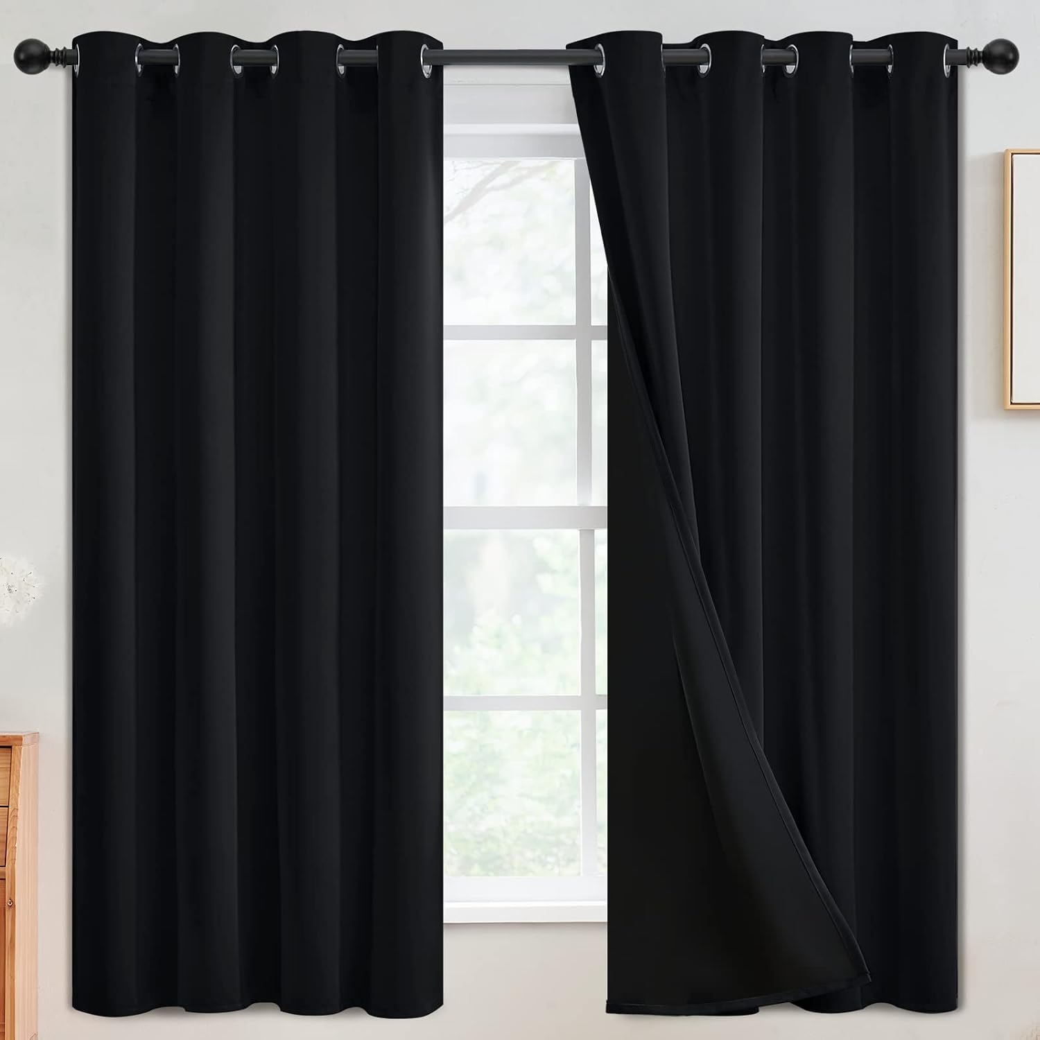 SimpleHome 100% Blackout Curtains for Bedroom, Thermal Insulated Grommet Window Drapes Room Darkening Black Curtains for Living Room with Bl…