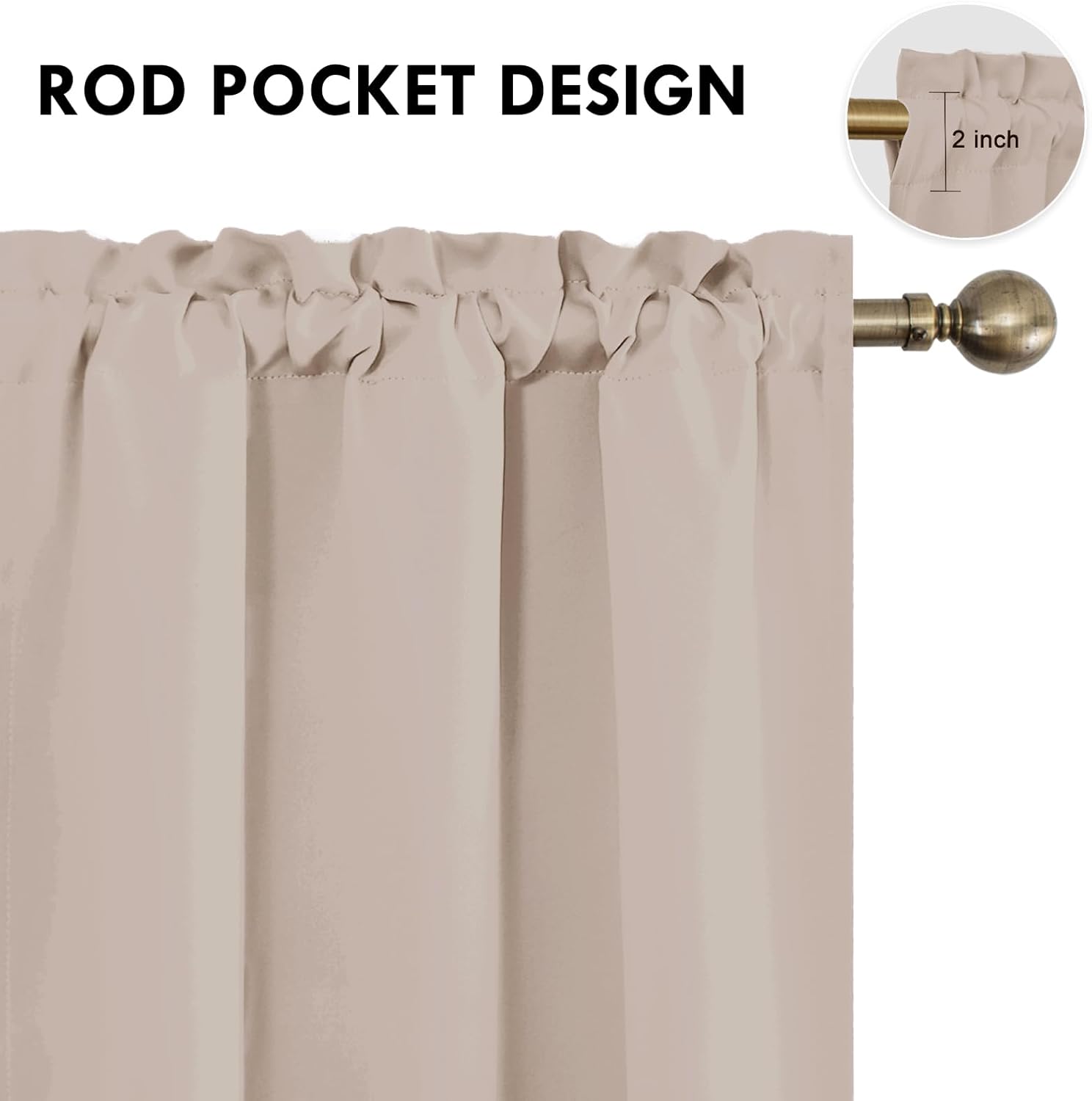 DWCN Blackout Curtains for Living Room Thermal Insulated, Energy Saving & Noise Reducing Bedroom Curtains, Camel, W 42x L 63 Inch, Set of…