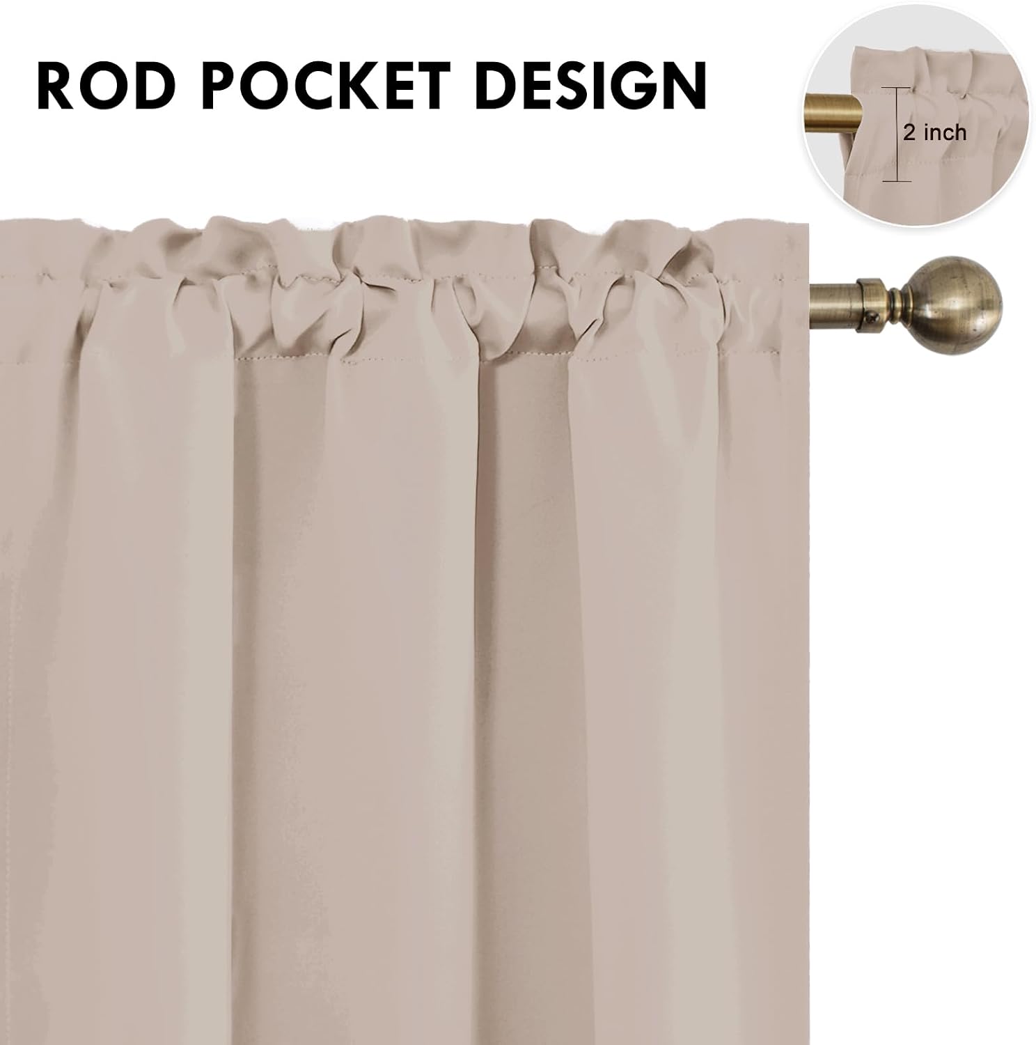 DWCN Blackout Curtains for Living Room Thermal Insulated, Energy Saving & Noise Reducing Bedroom Curtains, Camel, W 42x L 45 Inch, Set of…
