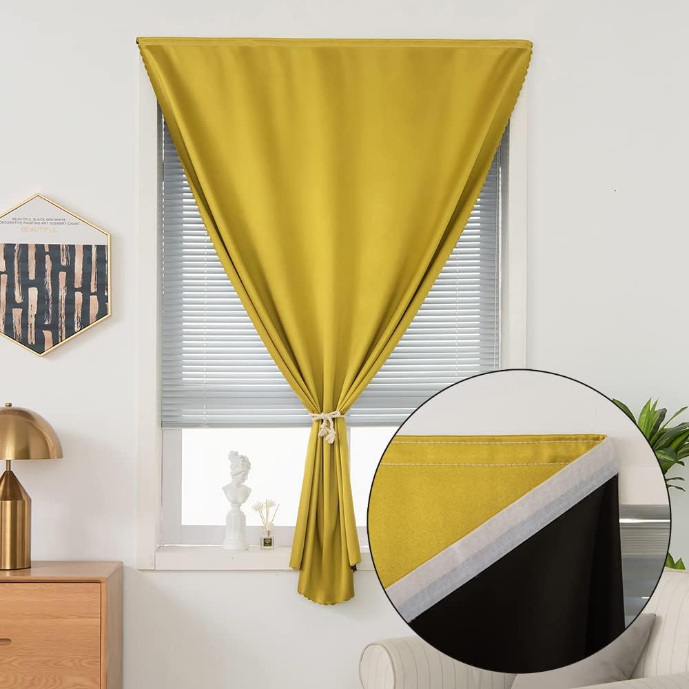 Jilron Autohesion Curtains for Windows, Bedroom Blackout Curtains for - Thermal Lnsulated No Drill Curtains Room Darkening Black Small Drape…
