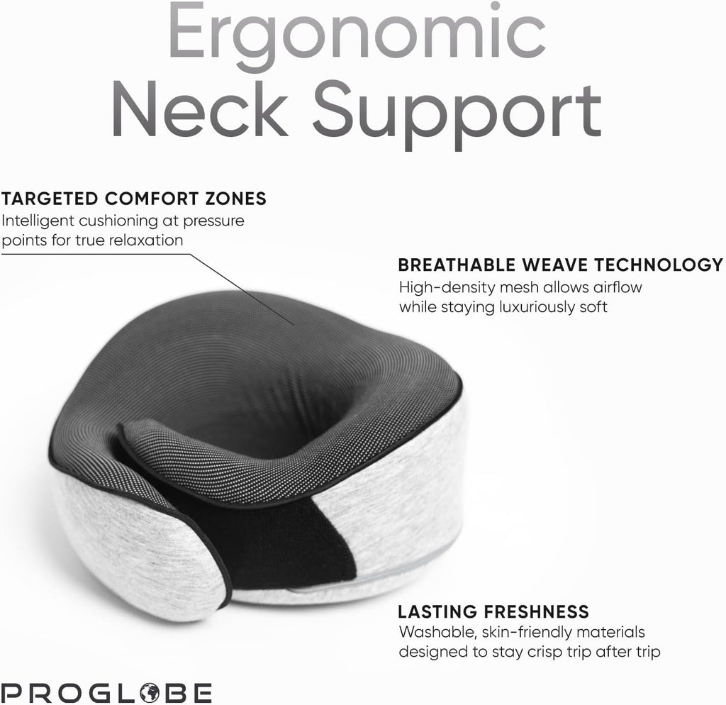 Proglobe Travel Neck Pillows for Airplanes, Sleeping Essentials for Long haul Flights, 360° Head Support, Car and Airplane Kit with 3D…