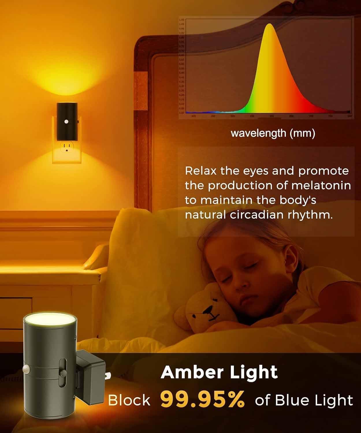 L LOHAS LED Motion Sensor Night Light, Amber Nightlights, [2 Pack] Motion Activated Nightlight, Dimmable Night Light, Yellow Nightlight…