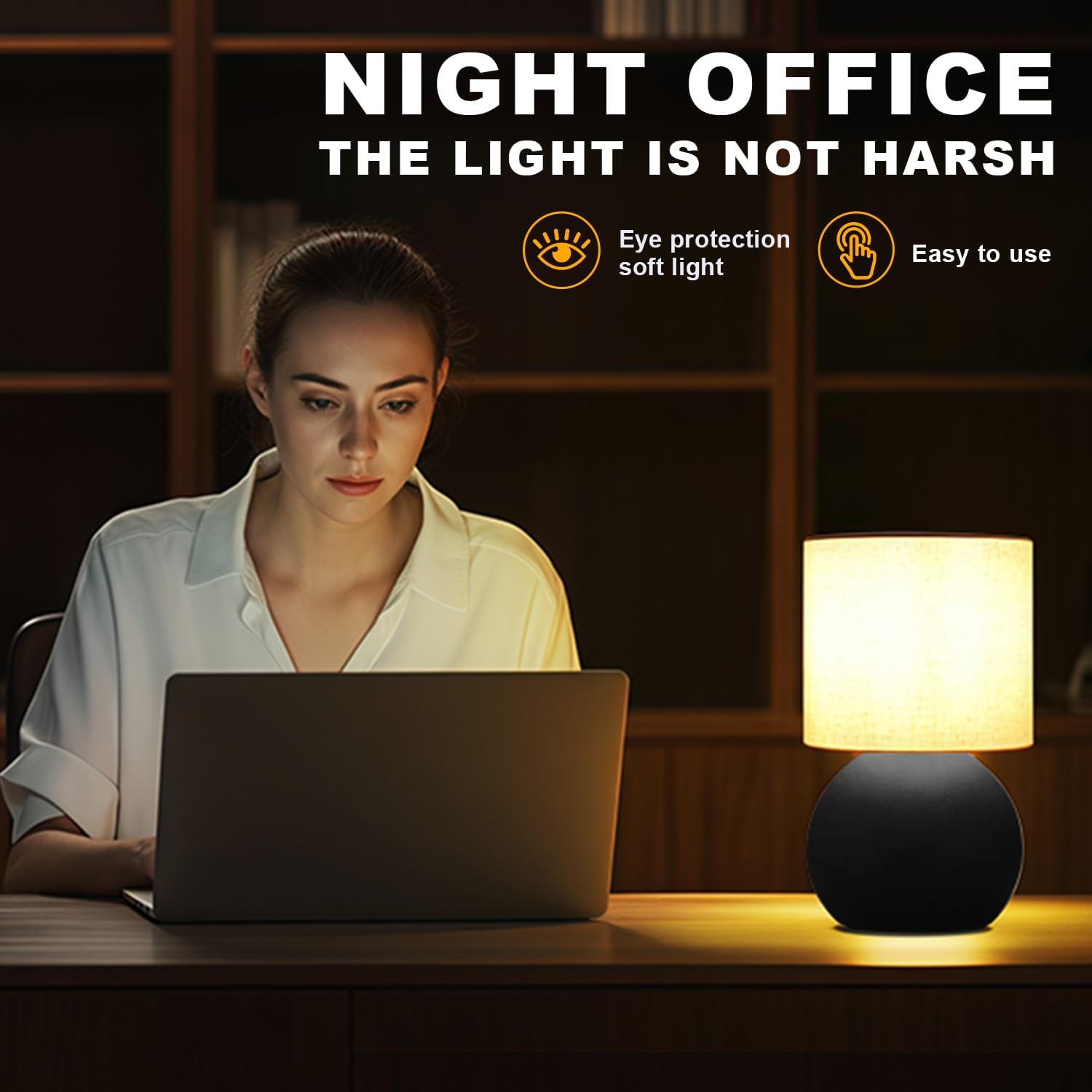 Modern Black Small Table Lamp with Cotton Linen Shade, 10.4-inch LED Desk Light, One-Button Switch for Bedroom, Living Room, Nightstand…