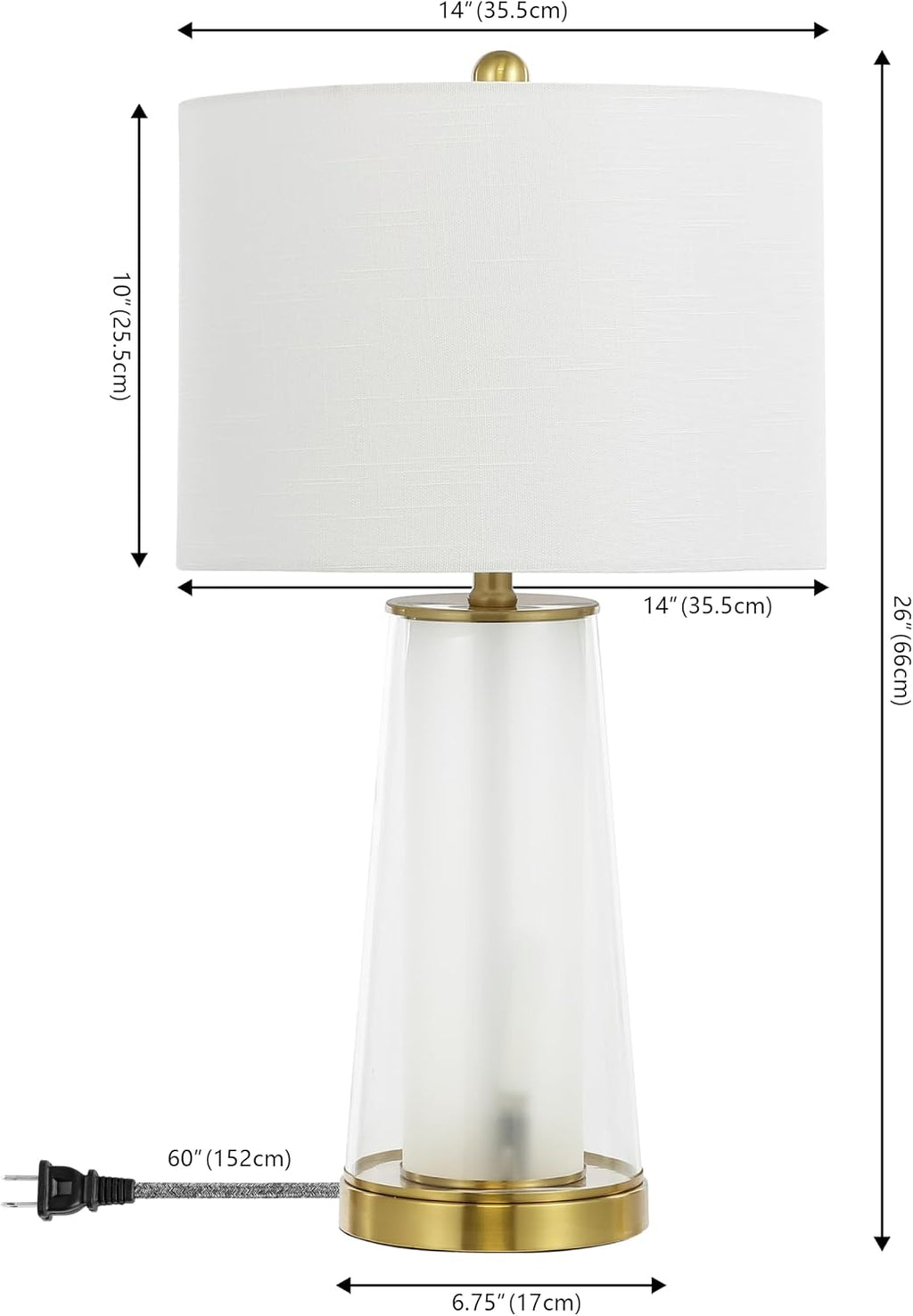Jonathany JONATHAN Y 26" Clear/Brass Gold Nightlight Table Lamp Set of 2 for Bedroom, Modern Glass Desk Lamps with White Fabric Shade, Farm…