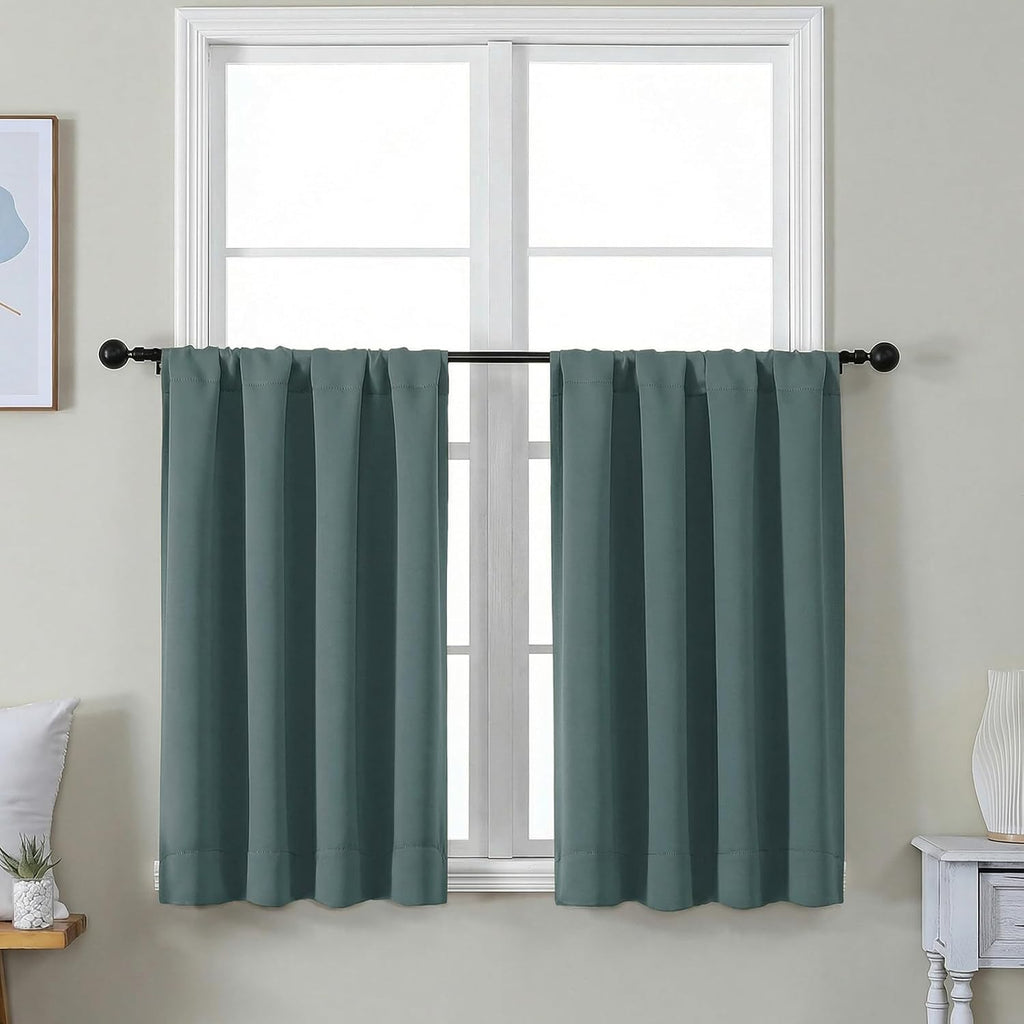 Simplebrand Ava Dark Green Short 36 Inches Blackout Curtain 2 Panels Set, Half Window Rod Pocket Privacy Curtain Tiers for Kitchen, Curtain…