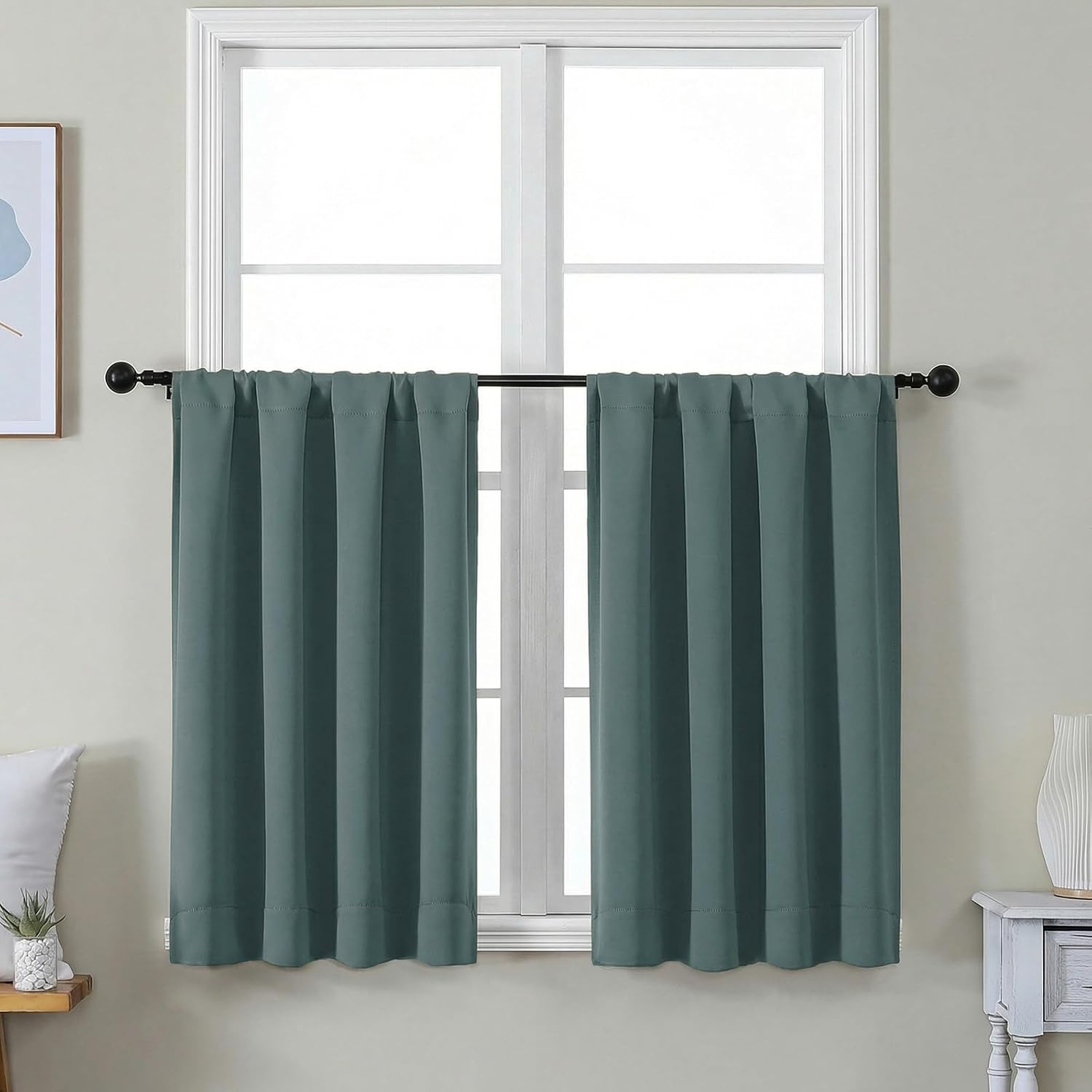 Simplebrand Ava Dark Green Short 36 Inches Blackout Curtain 2 Panels Set, Half Window Rod Pocket Privacy Curtain Tiers for Kitchen, Curtain…
