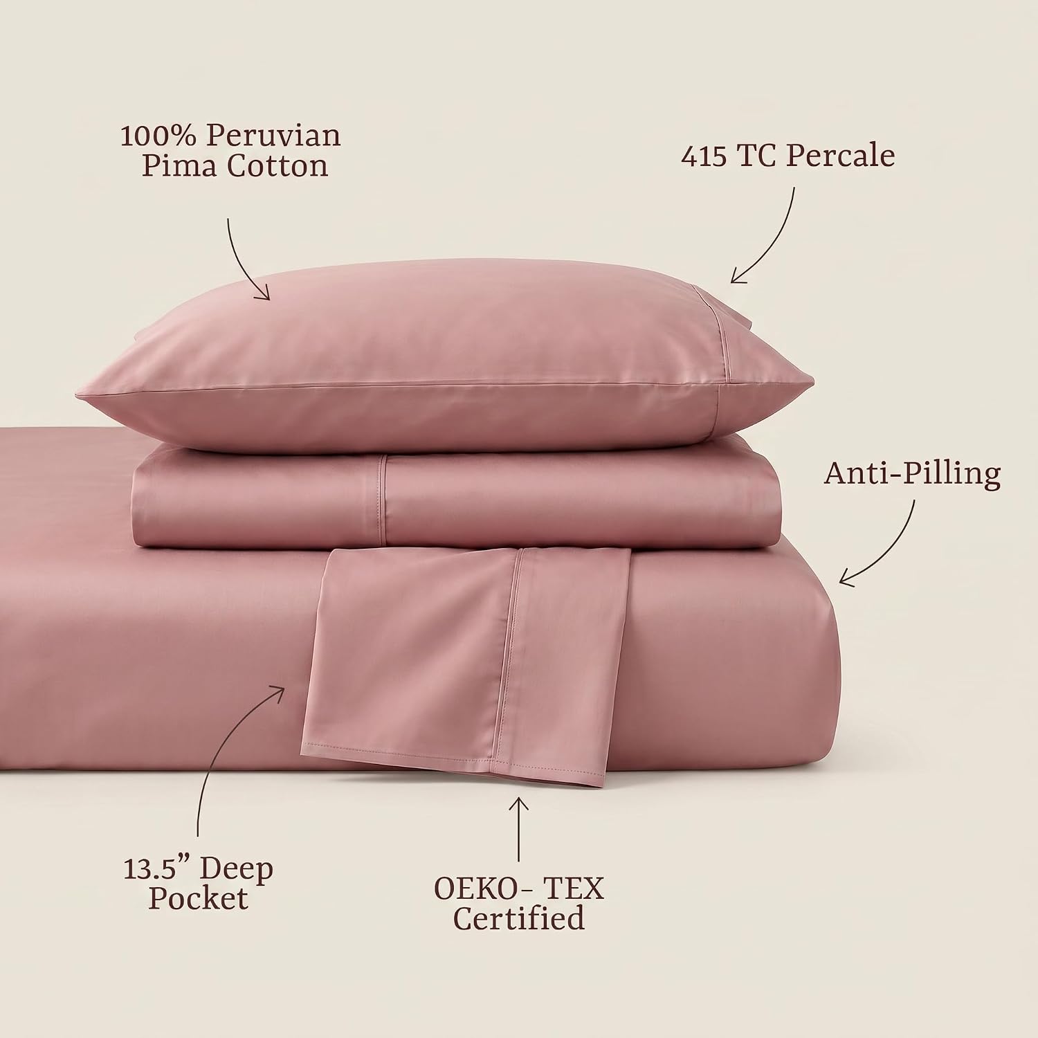 Perupima Peru Pima 415 Thread Count Percal King Sheet Set - 100% Peruvian Pima Cotton, 4 Piece (Flat, Fitted, 2 Pillowcases) - Cooling, Cri…