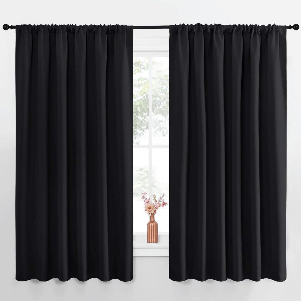 NICETOWN Black Blackout Curtain Blinds - Solid Thermal Insulated Window Treatment Blackout Drapes for Bedroom (2 Panels, 70 inches Wide…