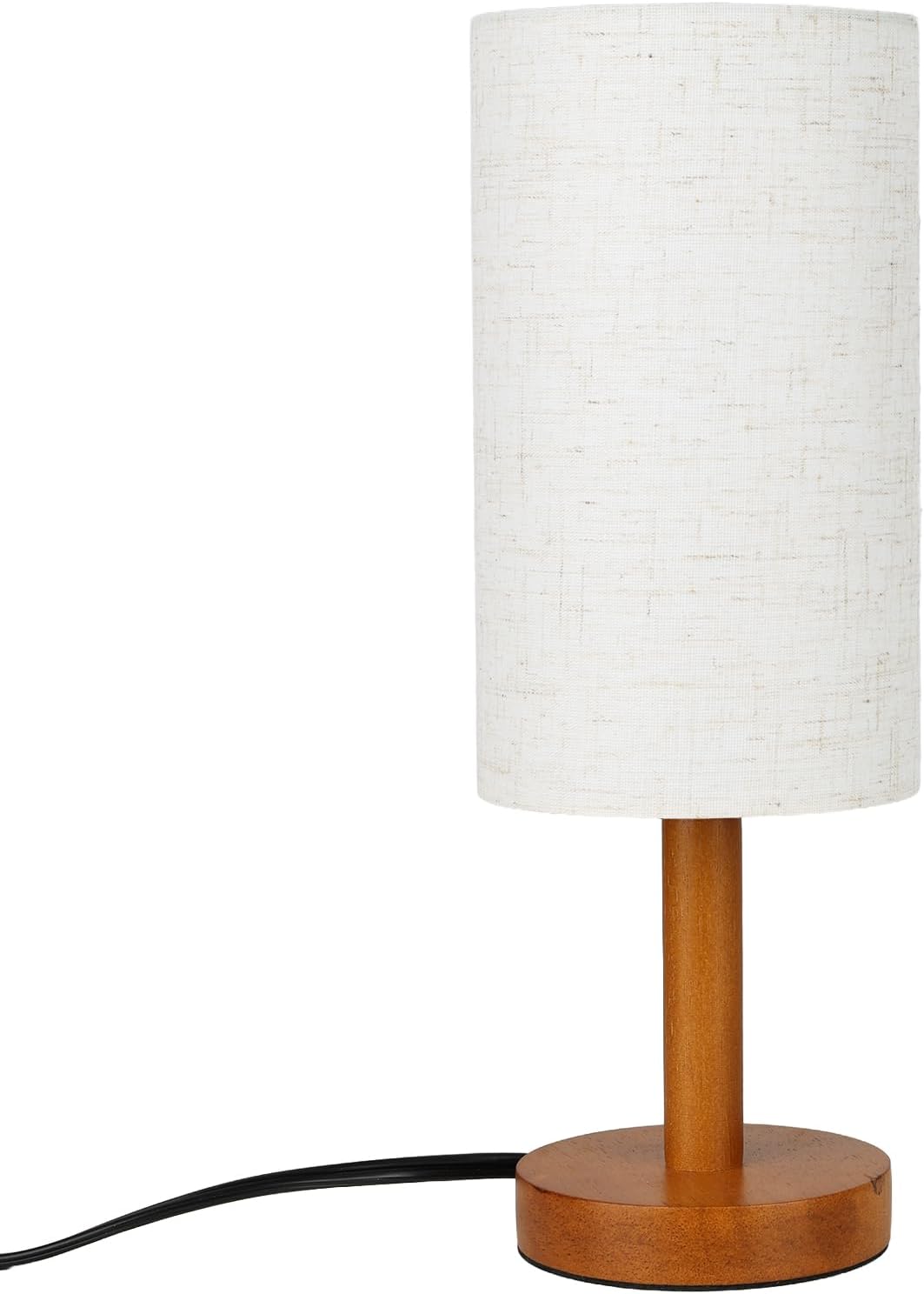 LALISU Small Table Lamp Nightstand Lamp Linen Lampshade Bedroom Wood Base Small Bedside Lamp for Night Stands, Desk Lamps for Reading…