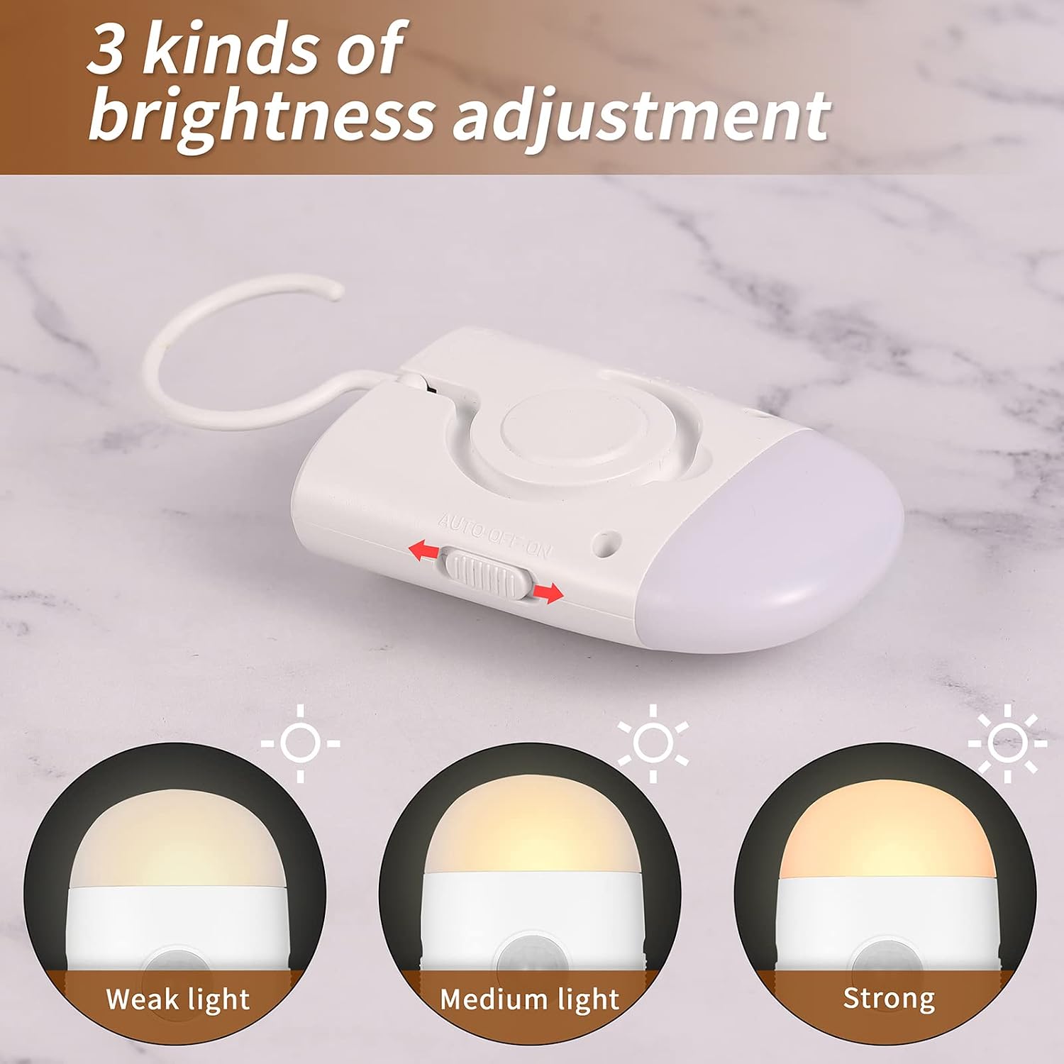 Rengmot Motion Sensor LED Night Lights Warm White with Adjustable Brightness Rechargeable Battery, with Hook and Stick-On for Cabinet, Ward…