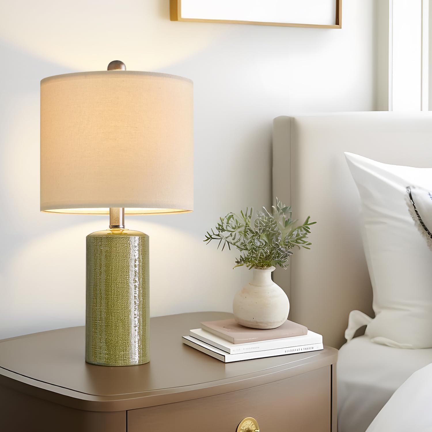 G-SAFAVA 20.25" Small Single Table Lamp for Bedroom Modern Ceramic Nightstand Lamp Farmhouse Bedside Lamp Boho Living Room End Side Table…