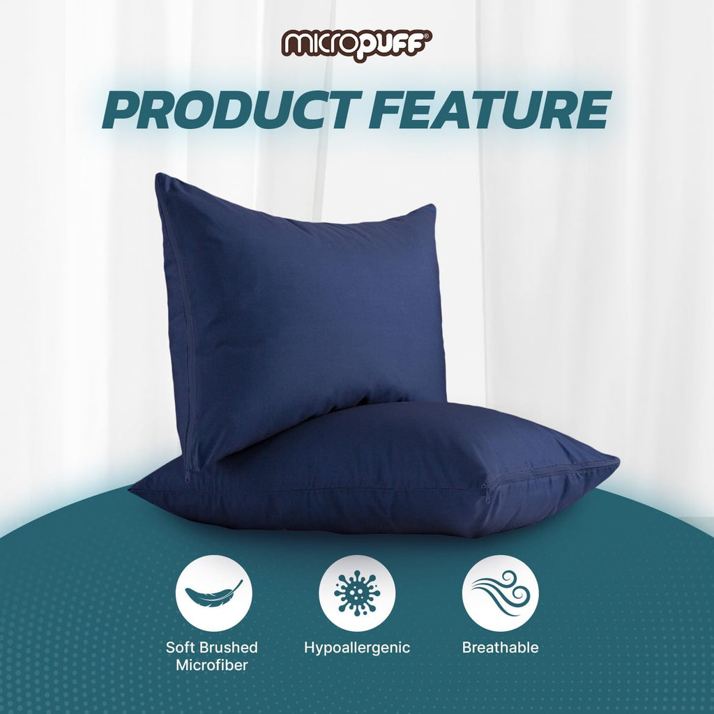 Micropuff Pillow Protectors with Zipper King Size Navy - Premium Brushed Microfiber Pillow Covers, Pillowcases with Zipper (2 Pack, King…