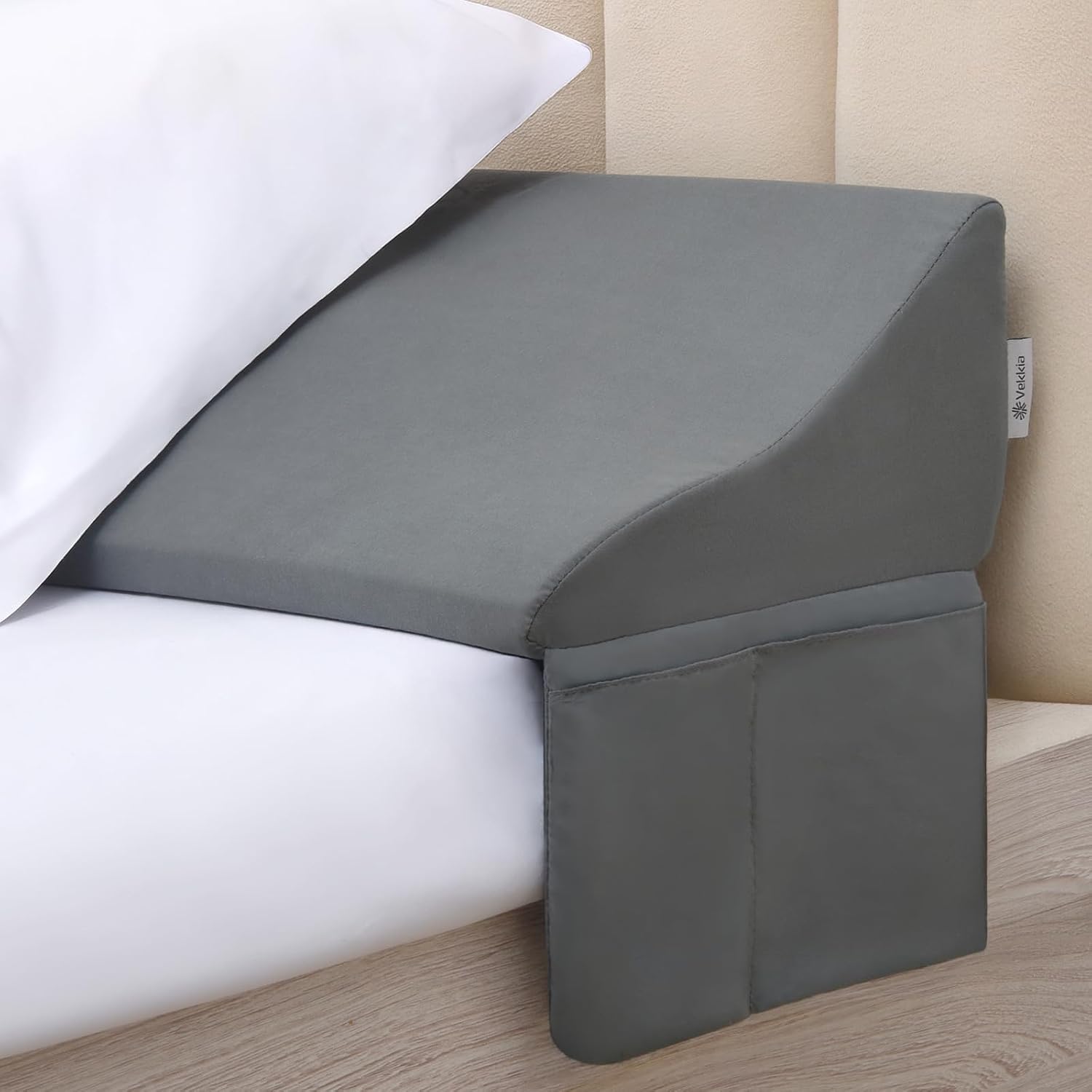 Vekkia King Bed Wedge Pillow for Headboard Gap – 0–6" Bed Gap Filler with Firm Foam Support & Extra-Large Pockets – Prevents Lost…