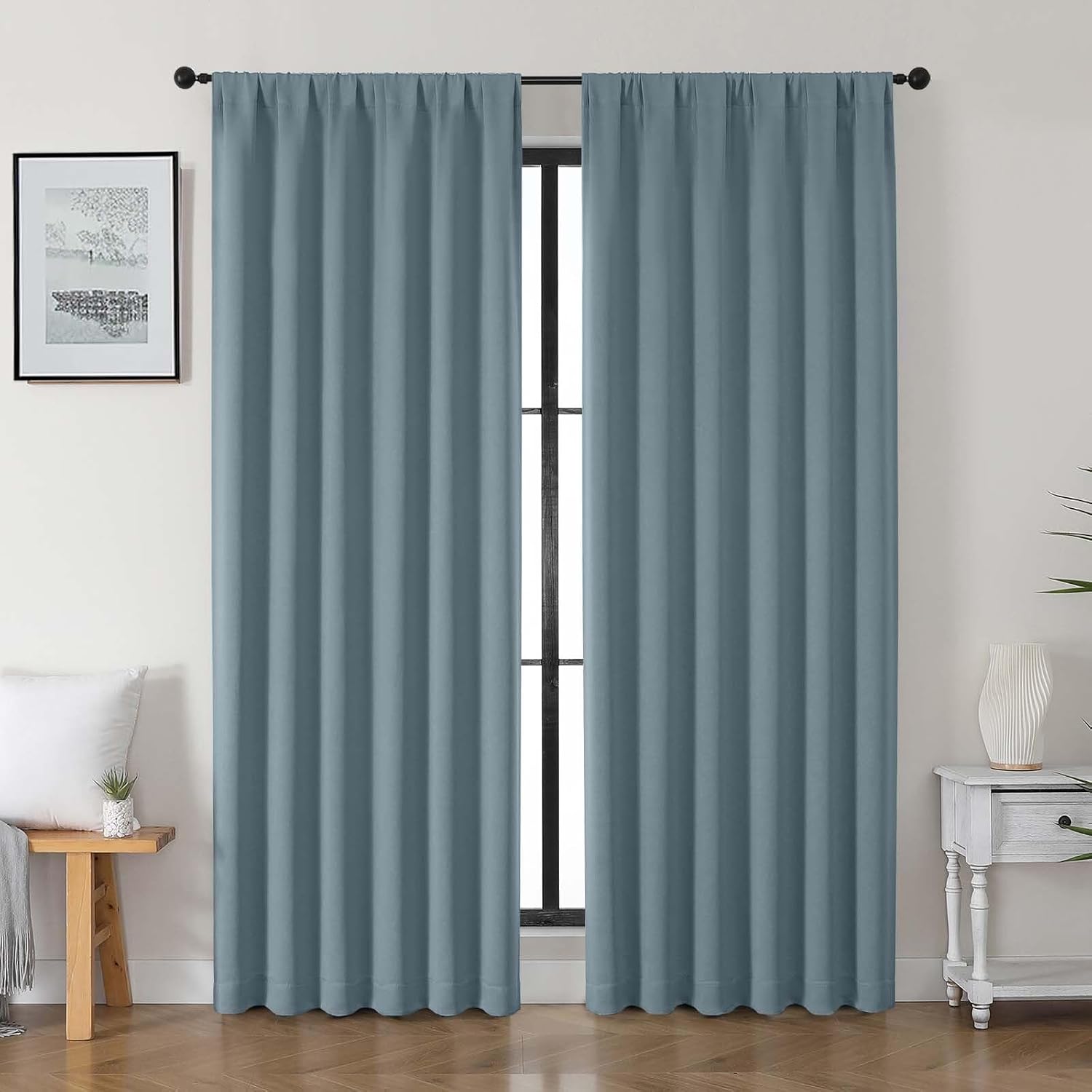 Gwine Stone Blue Blackout Curtains for Bedroom 84 inches Long 2 Panels Set, Solid Noise Reducing Thermal Insulated Blackout Curtains for…