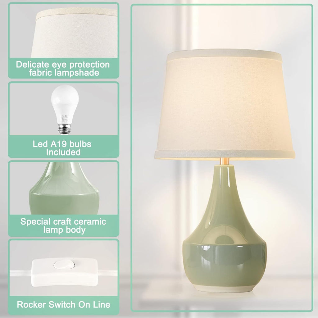 GyroVu 18" Table Lamp Set of 2, Ceramic Table Lamp Classic Beside Lamps Nightstand Lamp Modern Lamp for Living Room, Bedroom & Office…
