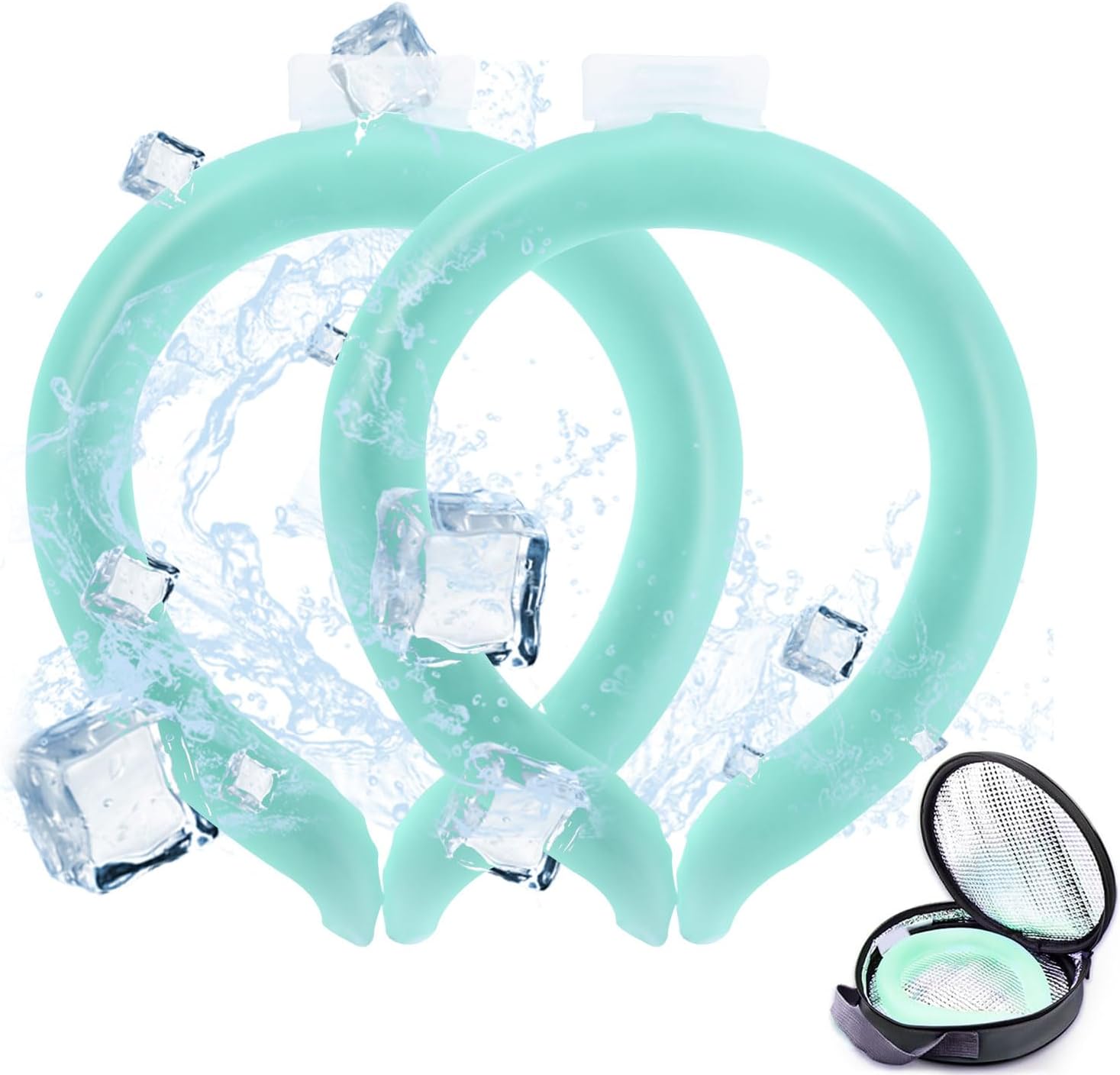 2PCS Neck Cooling Tube with Cold Insulated Bag, Reusable Ice Neck Cool Wearable Body Cooling Products for Summer Heat (Green*2)