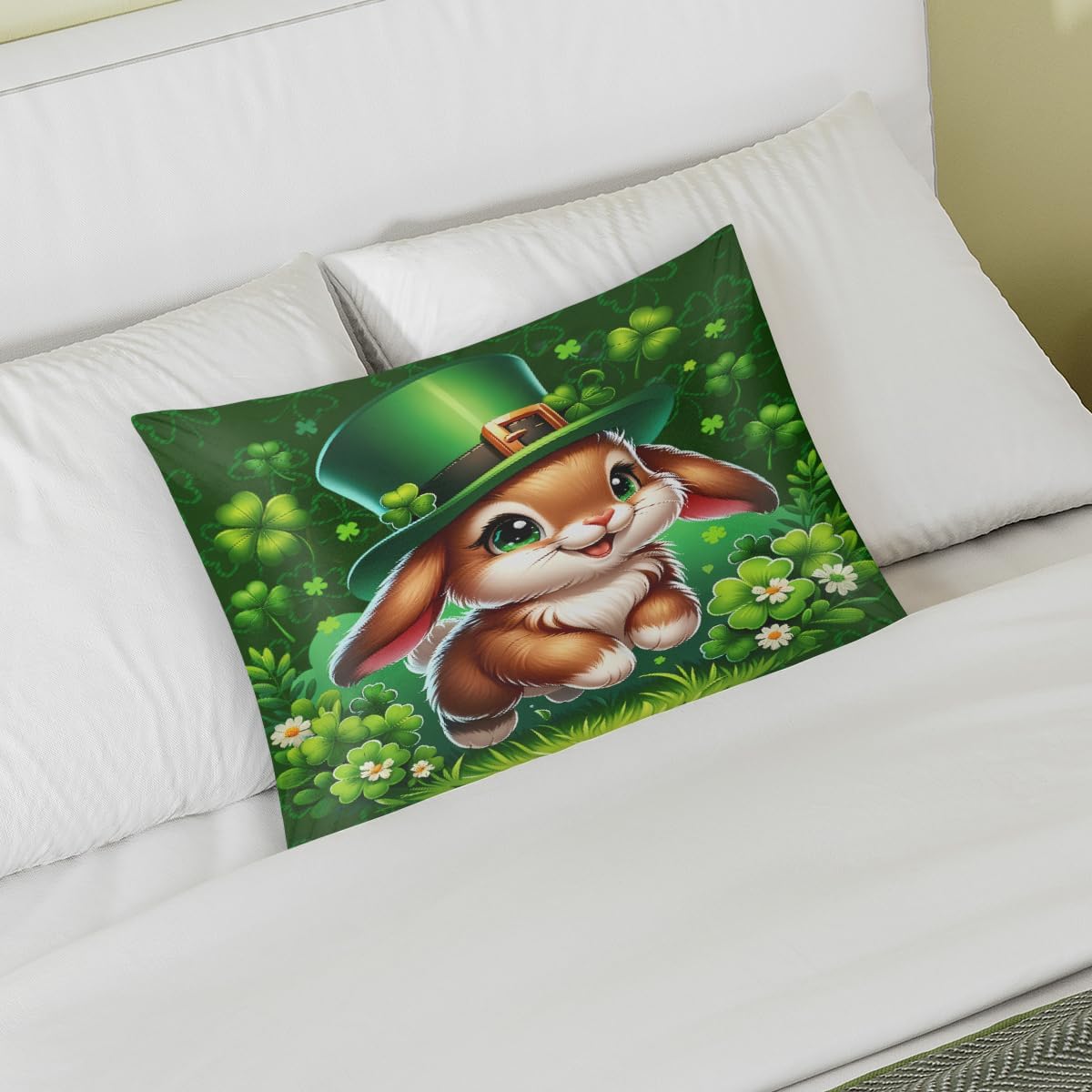 St. Patrick's Shamrock Bunny Satin Pillowcase for Hair and Skin Soft Silk Pillow Case with Envelope Closure Cooling Pillow Cases Slip…