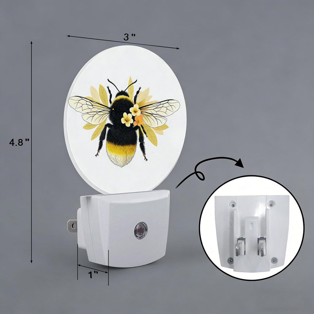 Yellow Bee Flower Night Light Plug Into Wall Auto Led Sleep Round Lamp for Living Room Hallway Stairs