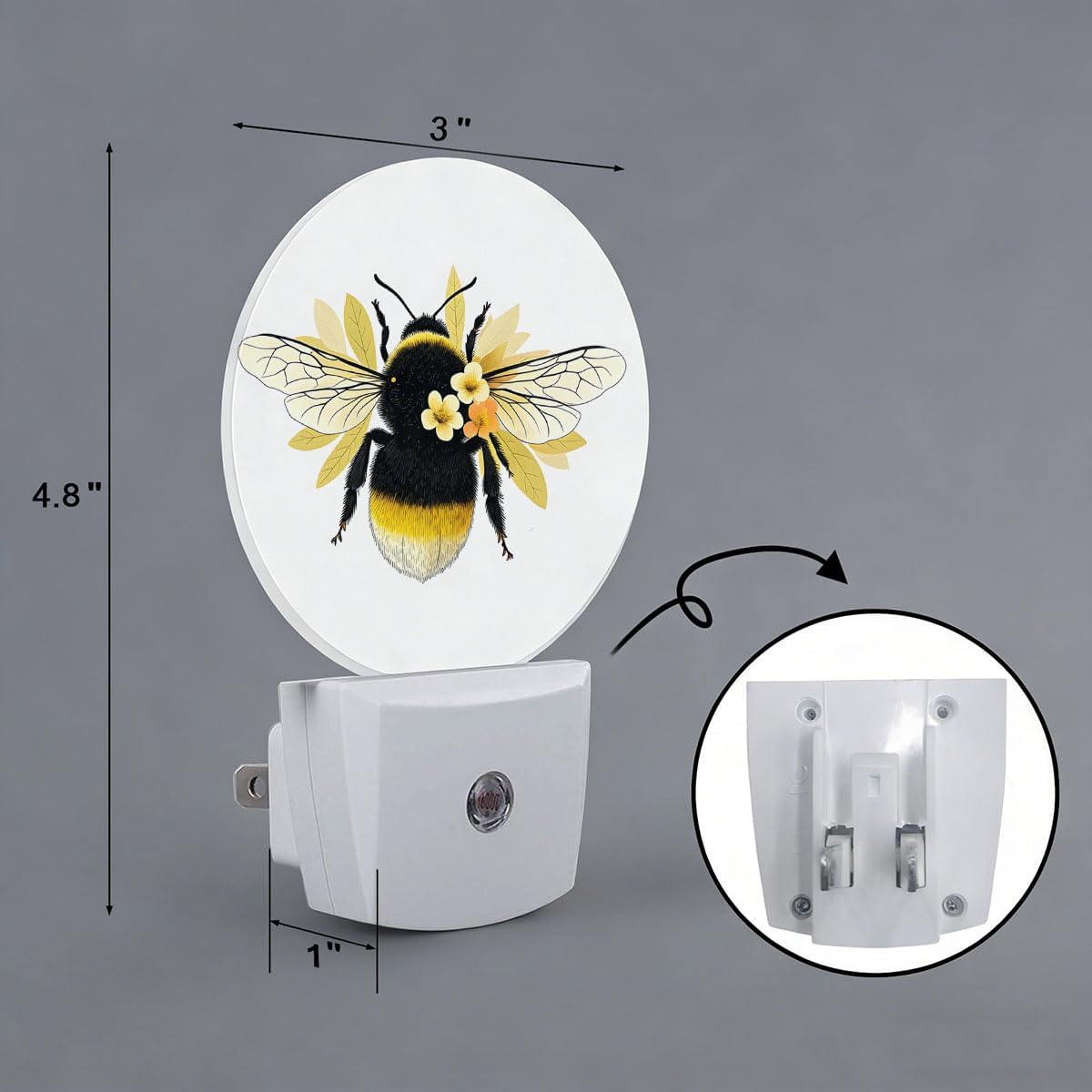 Yellow Bee Flower Night Light Plug Into Wall Auto Led Sleep Round Lamp for Living Room Hallway Stairs