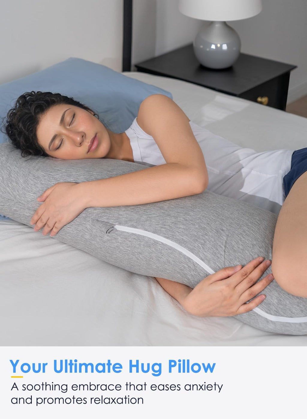 Queenrose QUEEN ROSE Body Pillow, Full Body Support Pillow for Side Sleepers, Cooling Soft S Shaped Hug Pillow for Adults, Grey Grey