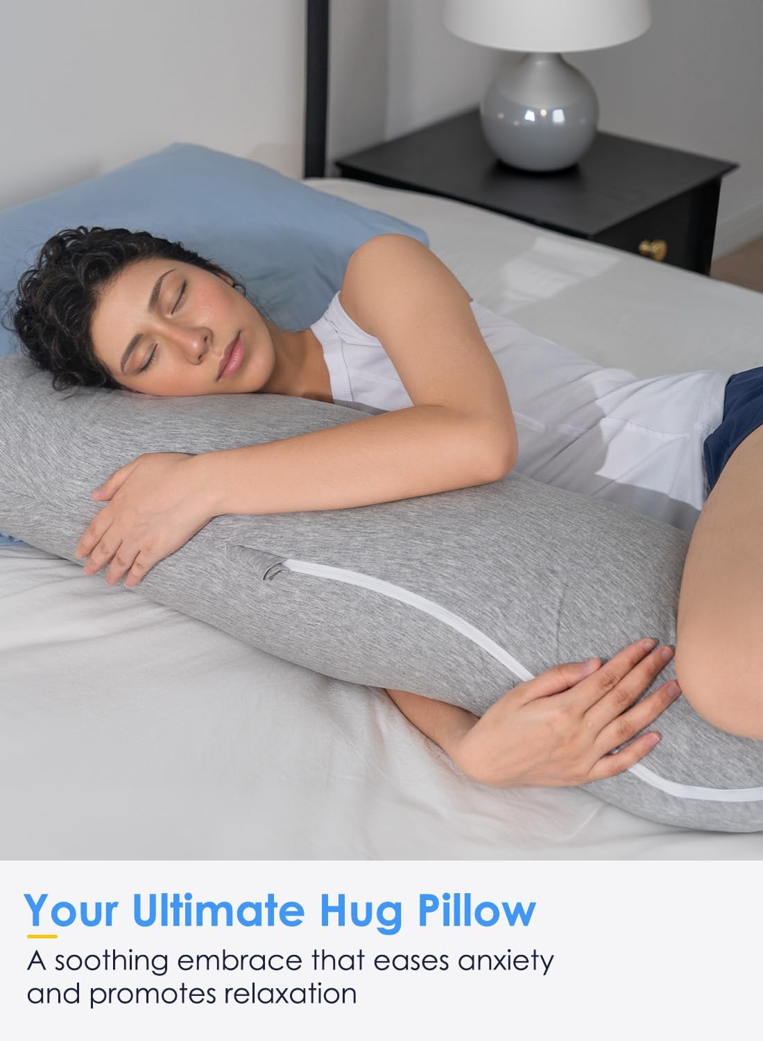 Queenrose QUEEN ROSE Body Pillow, Full Body Support Pillow for Side Sleepers, Cooling Soft S Shaped Hug Pillow for Adults, Grey Grey