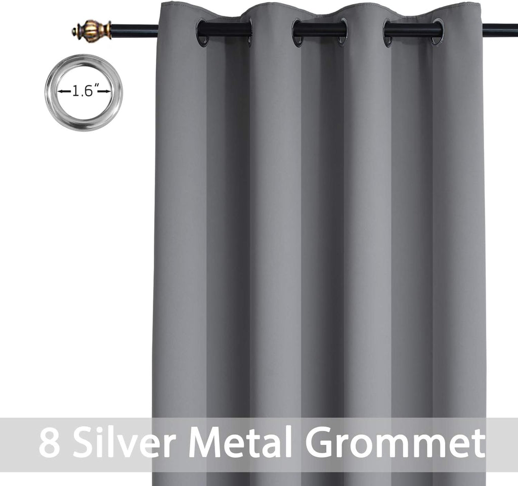 Yakamok Grey Blackout Curtains for Bedroom, Light Blocking Thermal Insulated Grommet Blackout Drapes for Living Room(52W by 45L, Grey, 2…