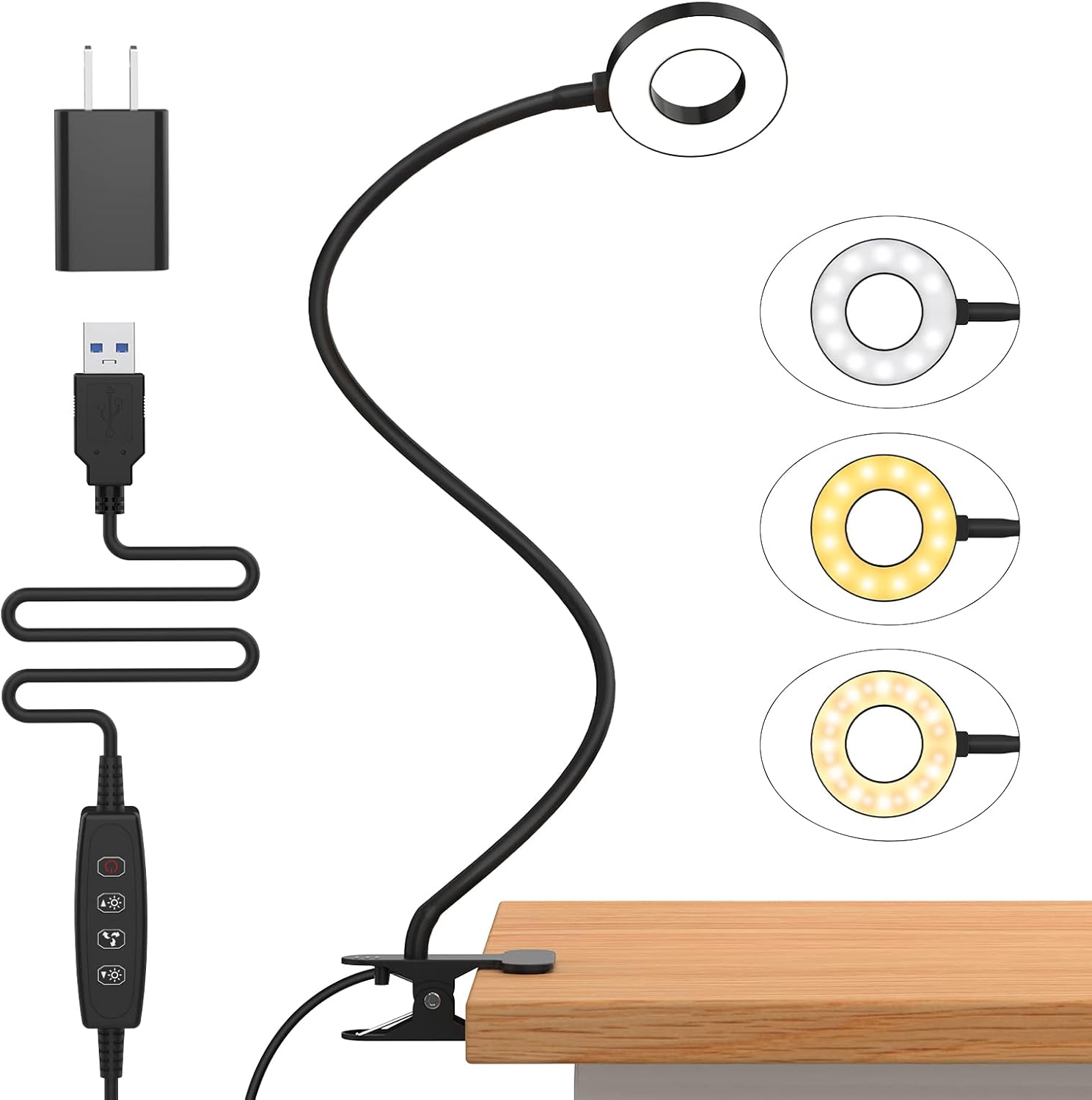 iZell Desk Lamp, LED Reading Light with Clamp, 3 Color Modes & 10 Brightness Flexible Arm Book Light for Kids Reading Book in Bed at Night…