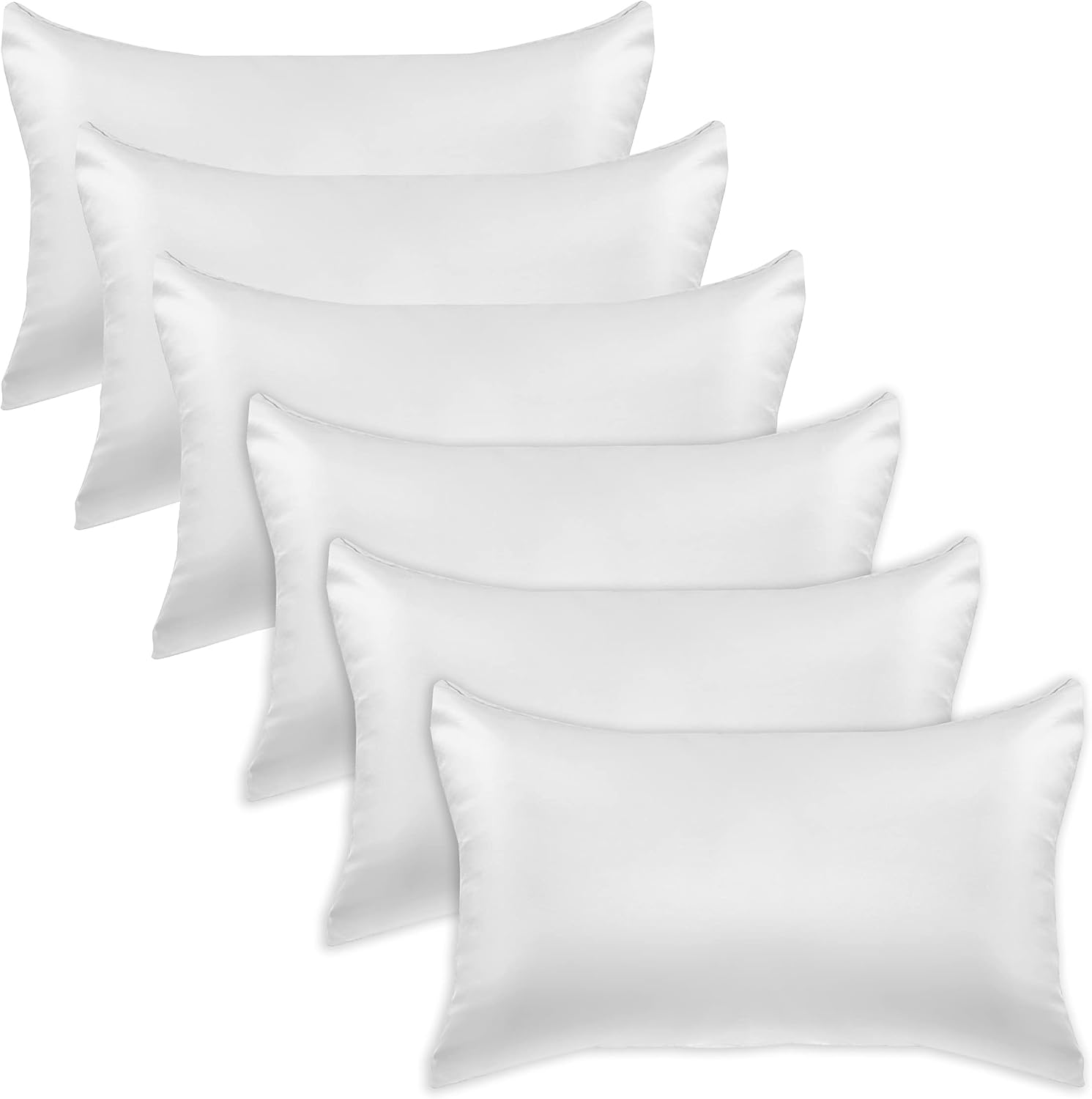 Elegantcomfort Elegant Comfort 6-Pack White Standard/Queen Viscose Satin Pillowcase Set with Hidden Zipper Closure, 20" x 30" White