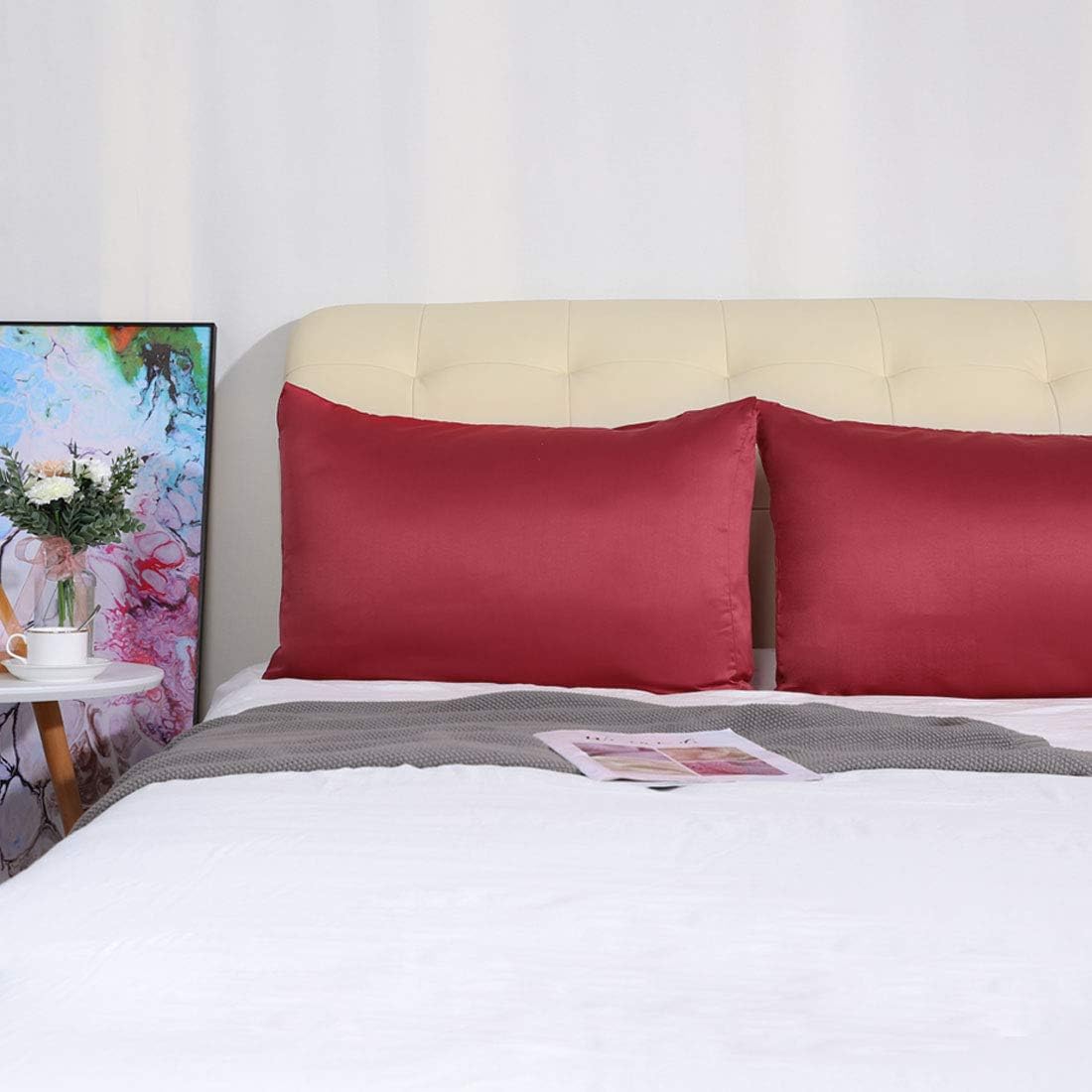 uxcell 2 Pack Silk Satin Pillowcase for Hair and Skin, Cool, Silky, Soft Breathable Pillow Cases King Size 20x36 Inch Sateen Pillowcase Bur…