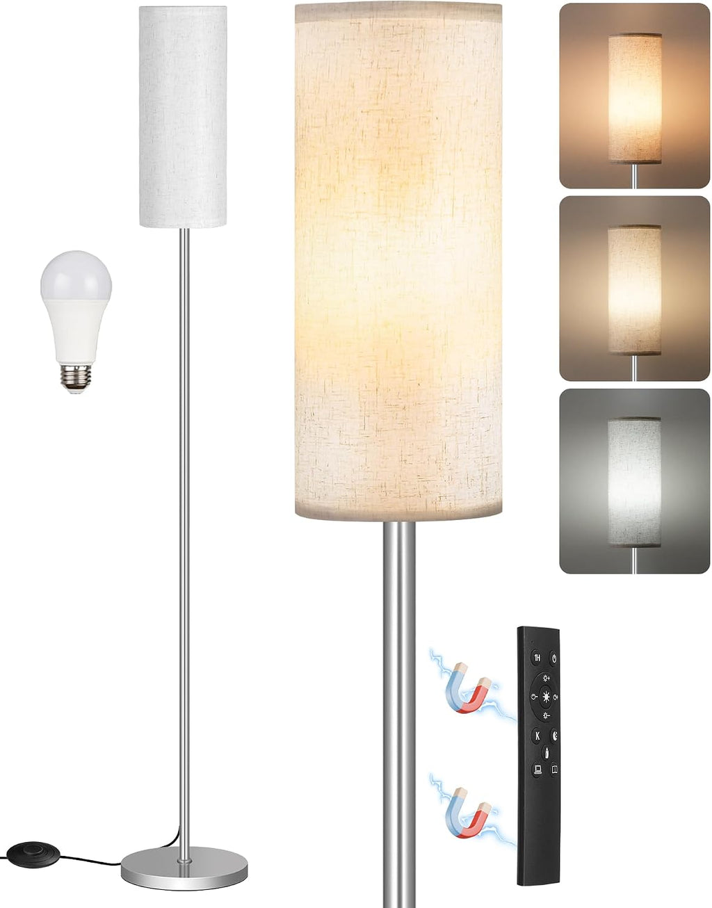 Dimmable Floor Lamps for Living Room with Remote and Foot Switch, 64.4” Modern Standing Tall Lamp, Corner Lamp for Office, Bulb Included…