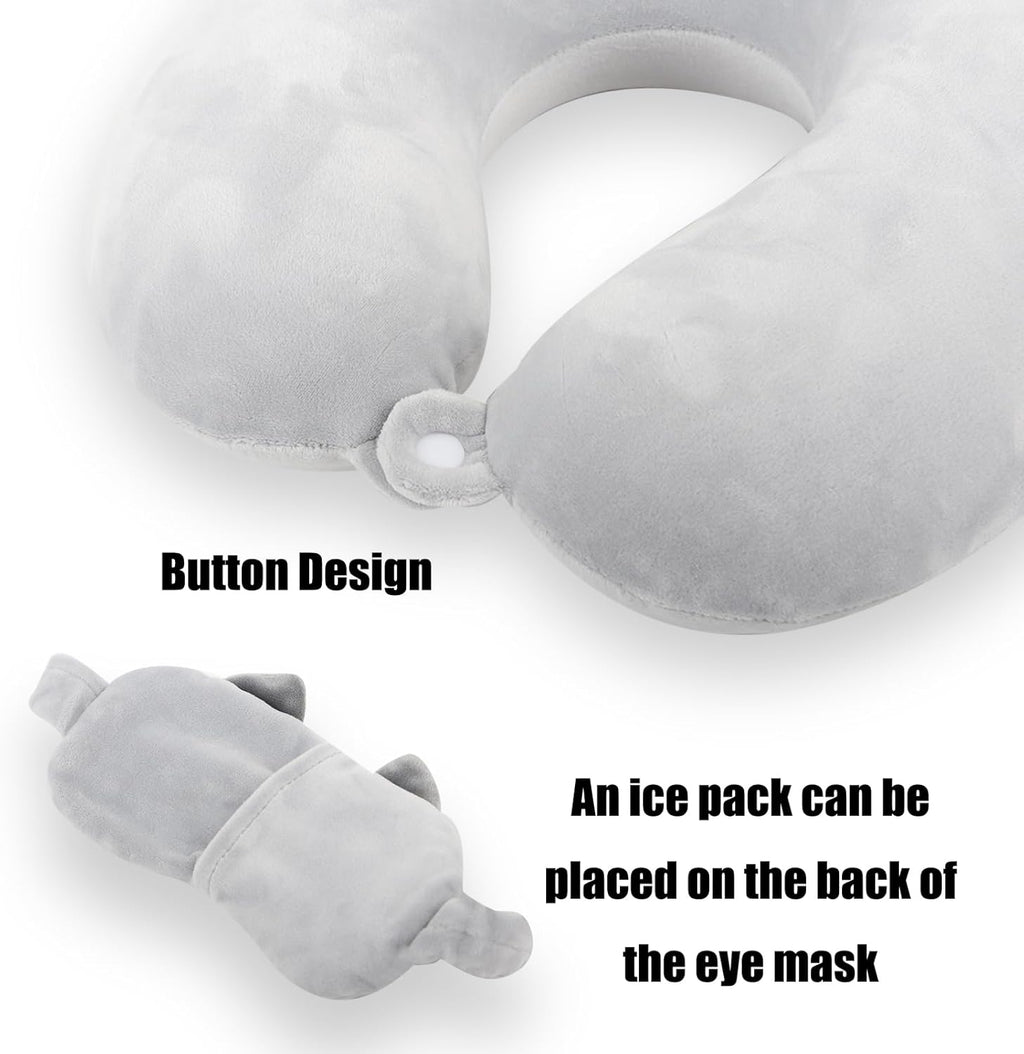 MissSoul Kids Neck Pillow for Travel with Sleep Eye Mask, Cute Travel Neck Pillow, Memory Foam Flight Sleeping Headrest Pillow for Boys & G…