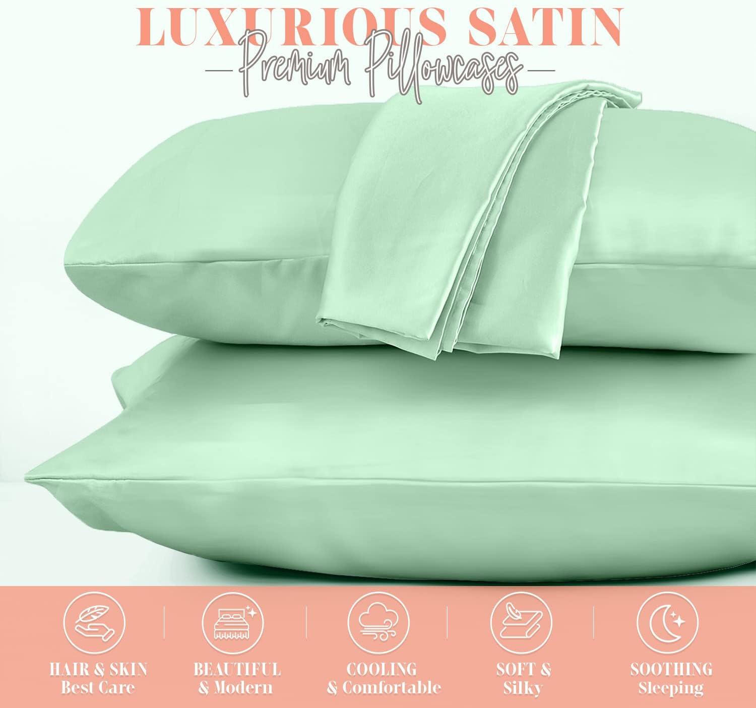 Elegantcomfort Elegant Comfort Silky and Luxurious 2-Piece Satin Pillowcase Set for Healthier Skin and Hair, Hidden Zipper Closure and Beau…