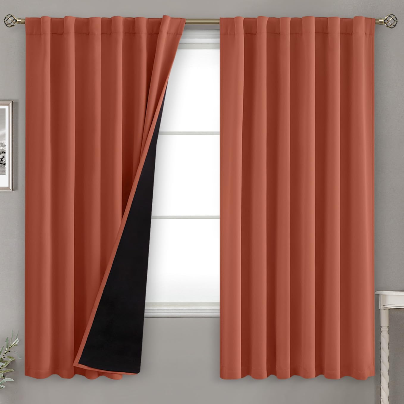 BGment 100% Blackout Curtains 63 Inch Length with Liner, Room Darkening Thermal Insulated Double Layer Noise Cancelling Rod Pocket and…