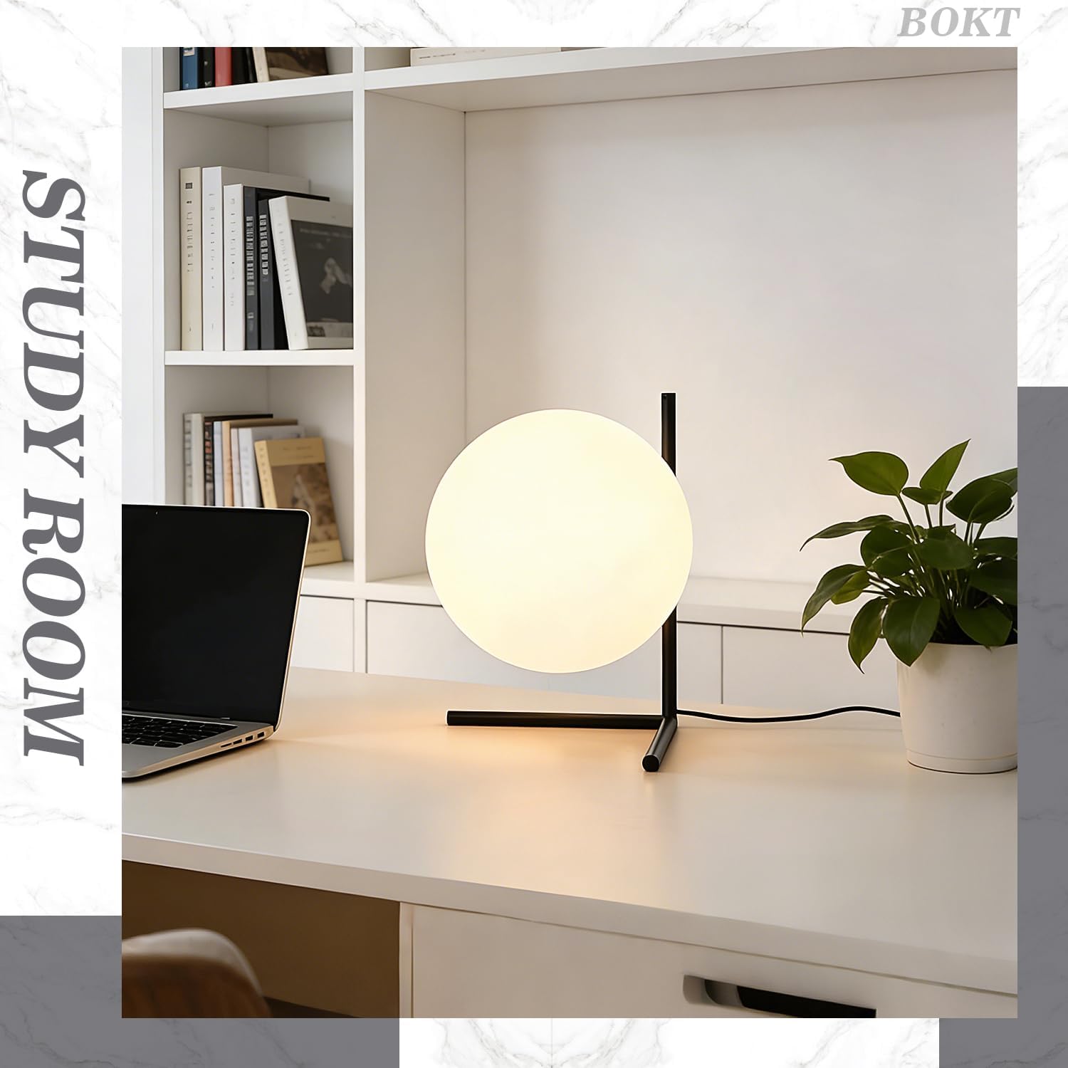Bokt Modern Mid Century Matte Black Globe Table Lamp Post Modern Mini White Glass Desk Lamp Industrial Farmhouse Nightstand Bedside Lamp Li…