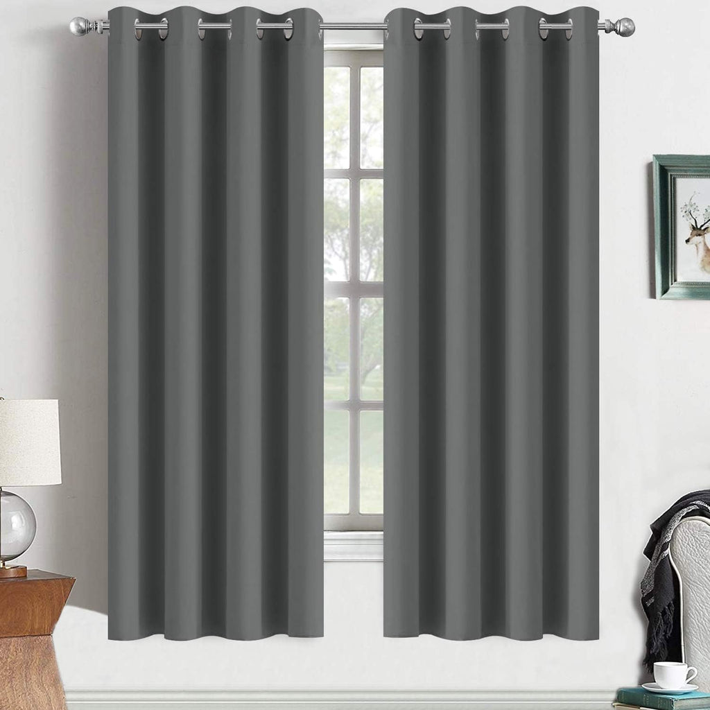 Yakamok Room Darkening Grommet Window Drapes Thermal Insulated Light Blocking Blackout Curtains for Bedroom(52Wx72L, Dark Grey,2 Panels)