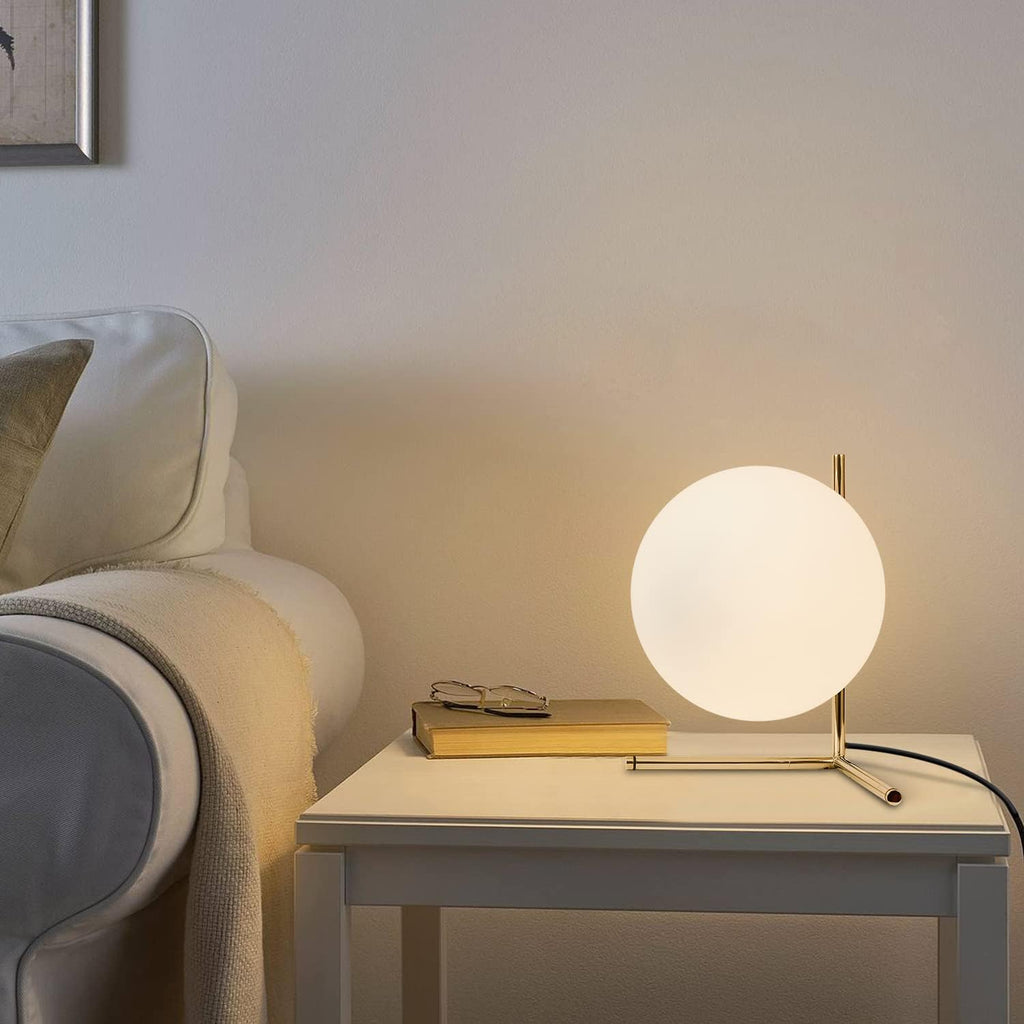 BOKT Mid Century Modern Brass Table Lamp Contemporary Gold Glass Globe Desk Lamp Vintage Bedroom Bedside Reading Lamp Golden Metal…