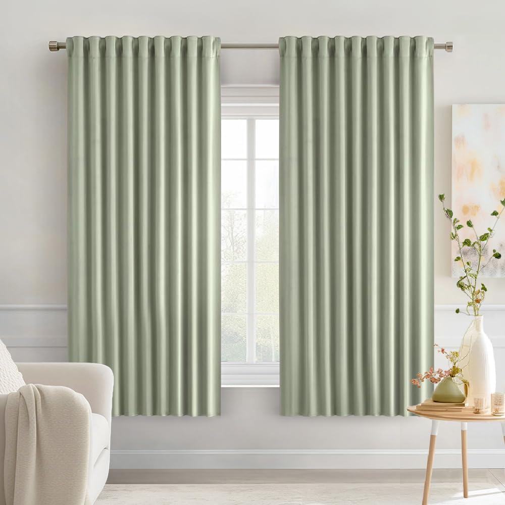 Miulee Sage Green Back Tab Blackout Curtains 63 Inch Length 2 Panels Set for Living Room Bedroom Privacy, Rod Pocket/Pinch Pleat Thermal In…