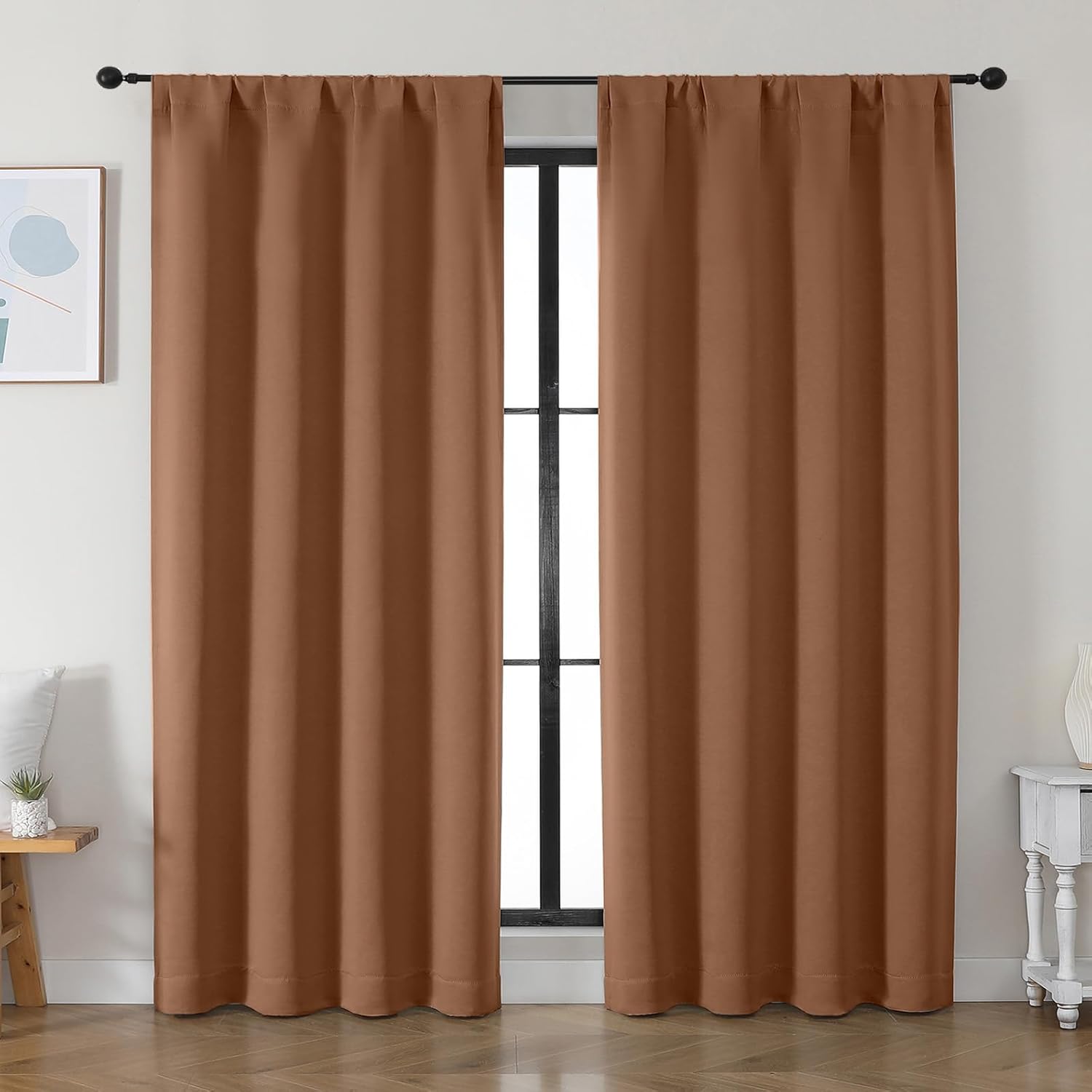 Simplebrand Ava Sun Baked Blackout Curtains for Bedroom 84 Inch Length 2 Panels Set, Solid Thermal Insulated Privacy Living Room Window Tre…