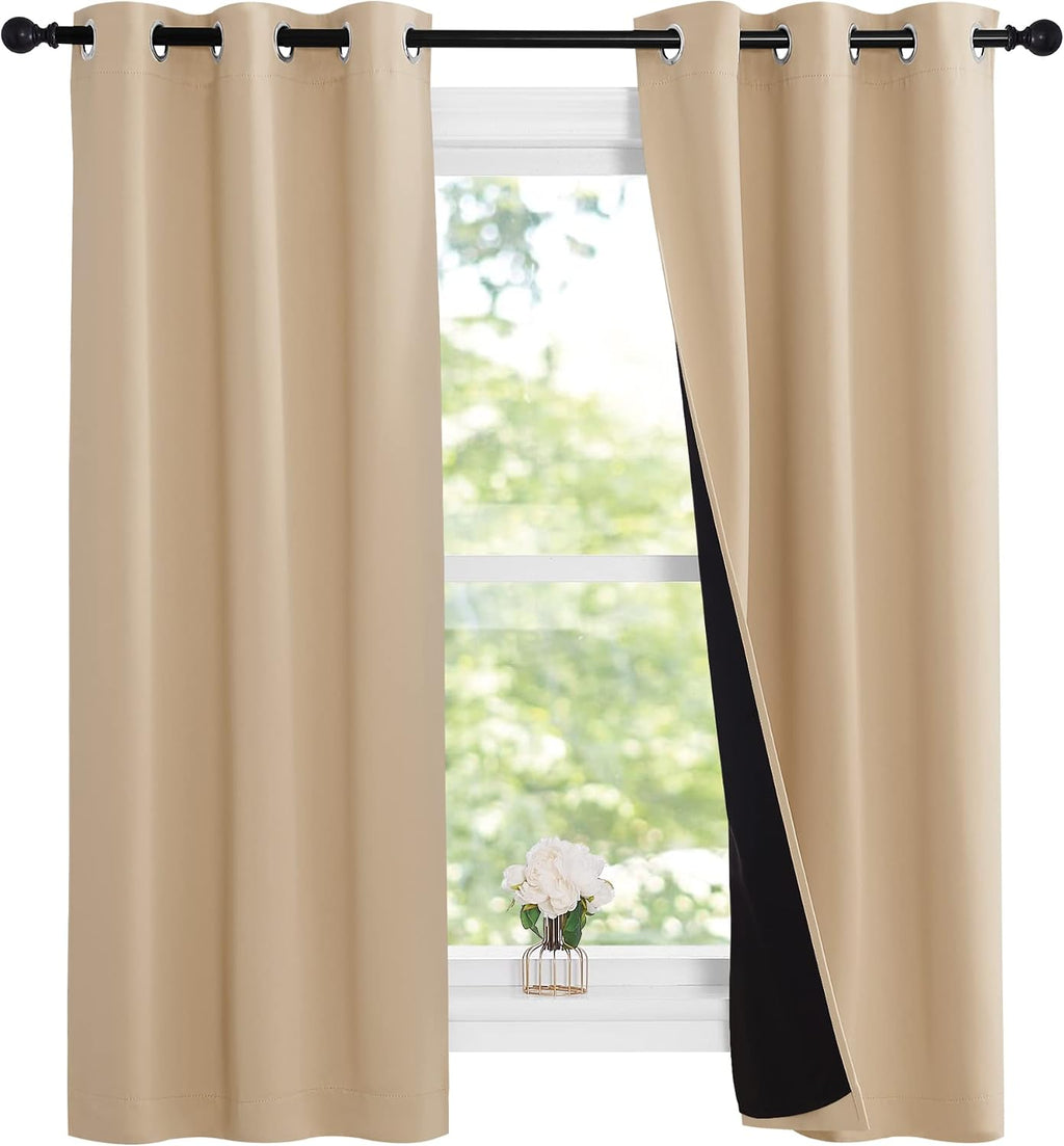 Nicetown Bedroom Full Blackout Curtain Panels, Super Thick Insulated Grommet Drapes, Double-Layer Blackout Draperies with Black Liner for S…