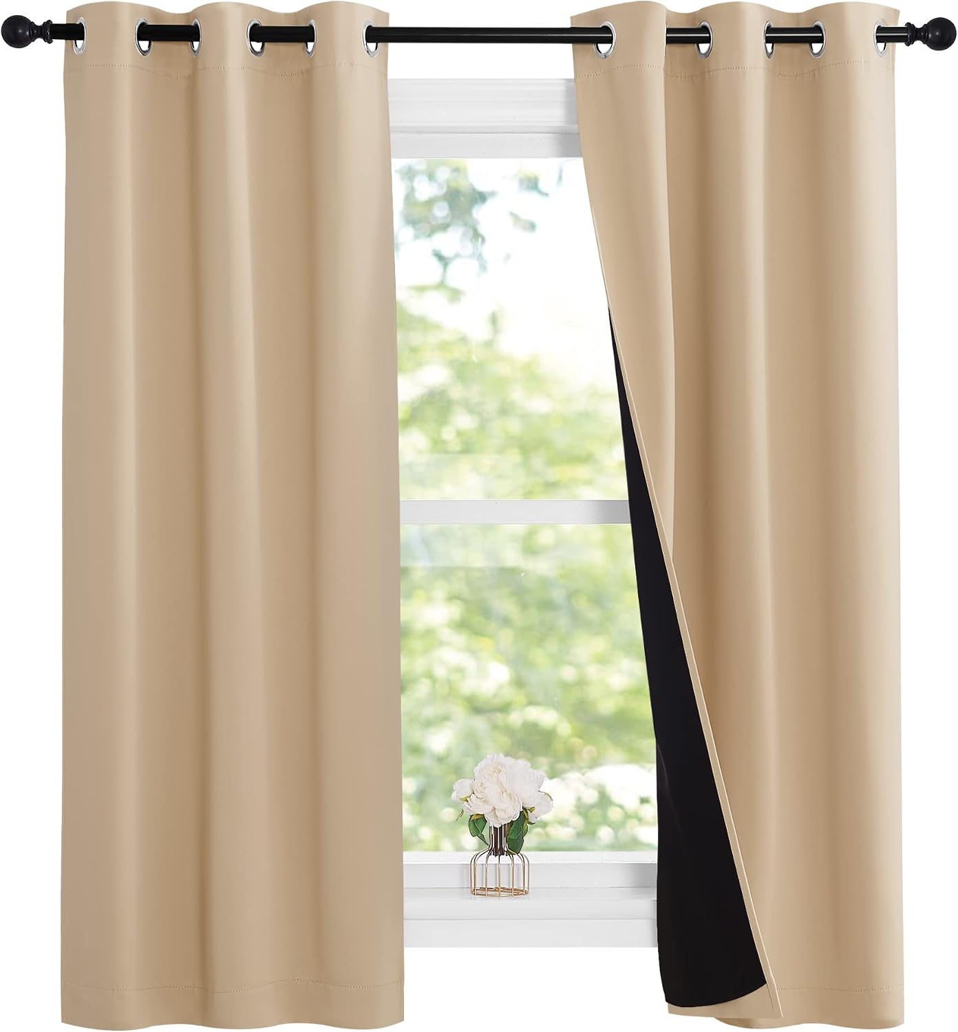 Nicetown Bedroom Full Blackout Curtain Panels, Super Thick Insulated Grommet Drapes, Double-Layer Blackout Draperies with Black Liner for S…